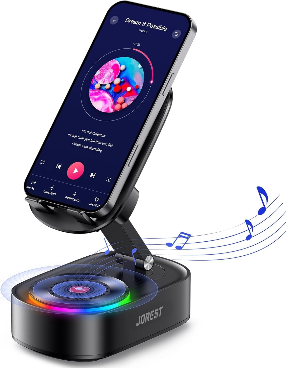 Jorest Wireless Induction Speaker,Cell Phone Stand with Bluetooth Speaker,Valentine's Gifts for Older Men Women Teenage Boy,Ampilifer Gadget Foldable with iPhone/Ipad,Birthday Gift for Dad Father