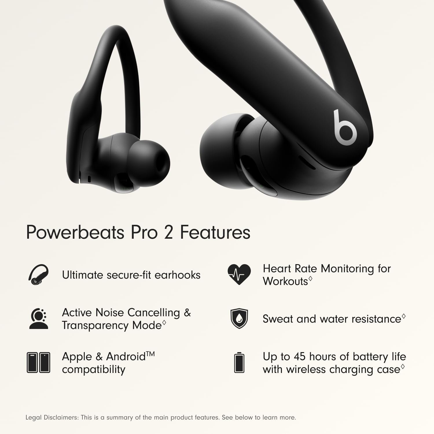 Beats Powerbeats Pro 2 - Wireless Noise Cancelling Workout Earbuds with Secure- Fit Earhooks, Up to 45-Hour Battery with Charging Case, Sweat & Water Resistant, Heart Rate Monitoring - Jet Black - Image 2