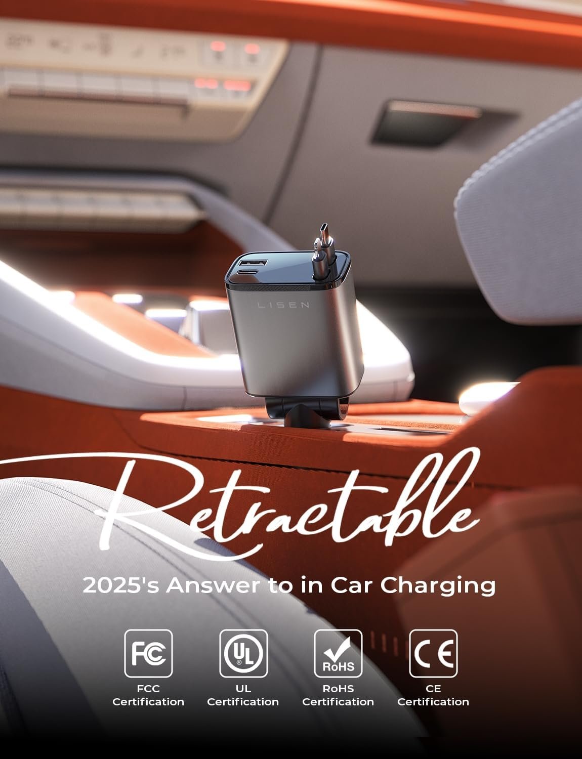 LISEN Retractable Car Charger, Upgrade 84W Car Charger USB C Fast Charge Unique 2026 Car Accessories for Mom Dad Him Her, Gifts for Men Women, for iPhone 17 16 15 14 13 12 11 X - Image 2