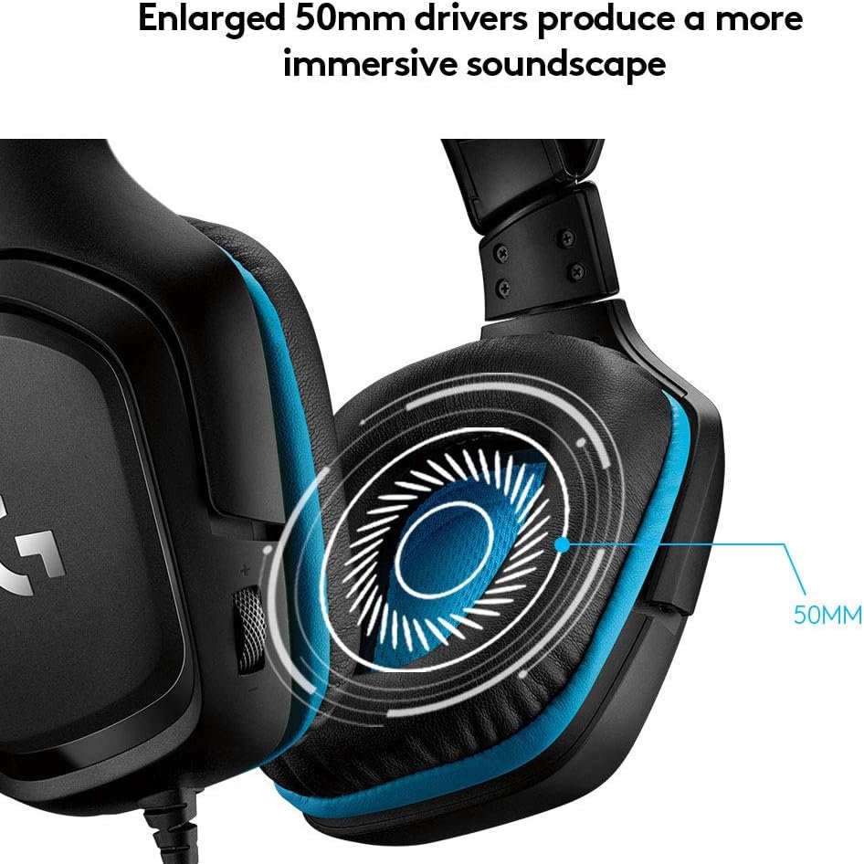 Logitech G432 Wired Gaming Headset, 7.1 Surround Sound, DTS Headphone:X 2.0, Flip-to-Mute Mic, PC (Leatherette) Black/Blue - Image 4