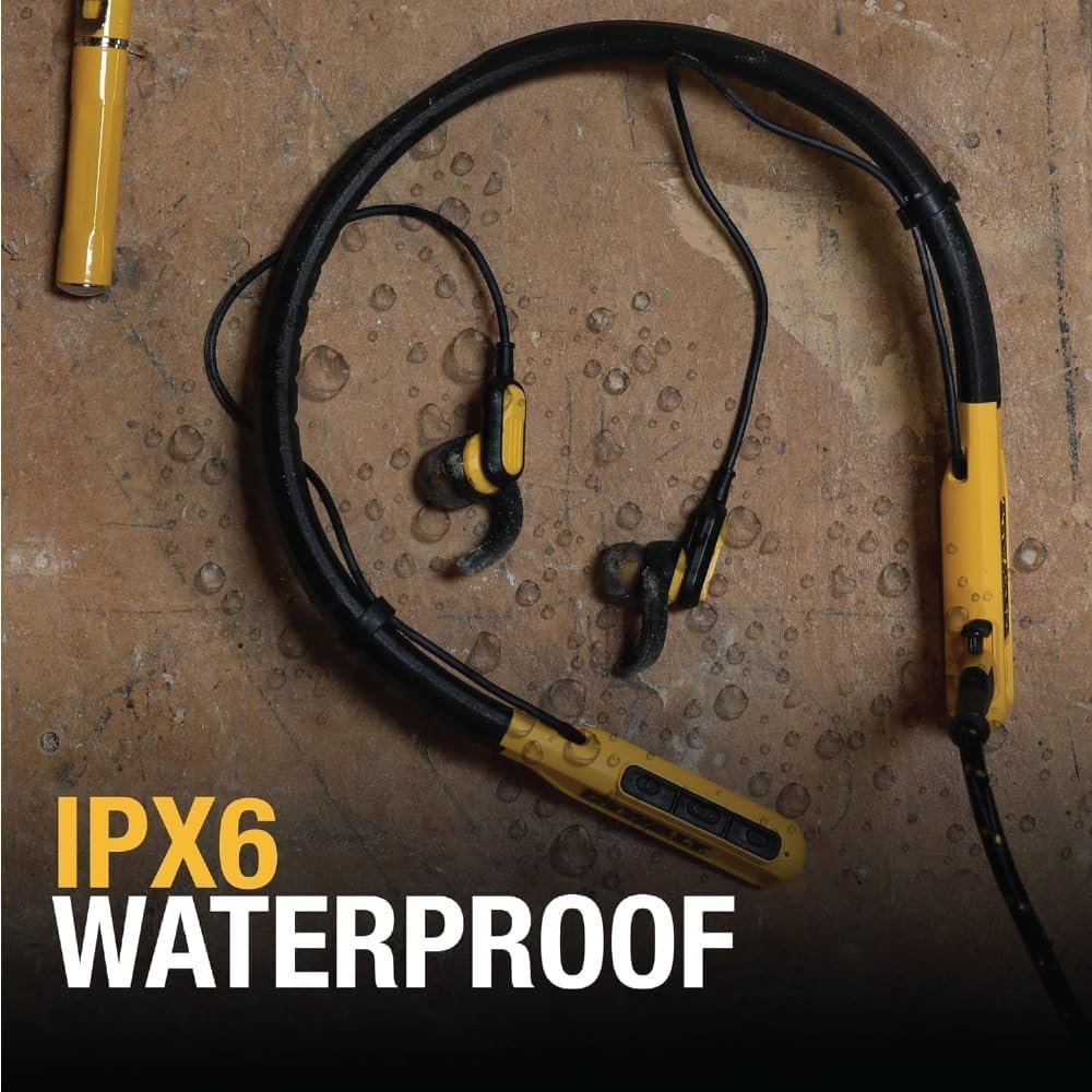DEWALT Heavy Duty Bluetooth Neckband Headphones, Wireless Around The Neck Earbuds w/ 30H Runtime + Noise Isolation, Secure Magnetic Wireless Earbuds, Jobsite Pro Built-in Mic Bluetooth Headsets - Image 7