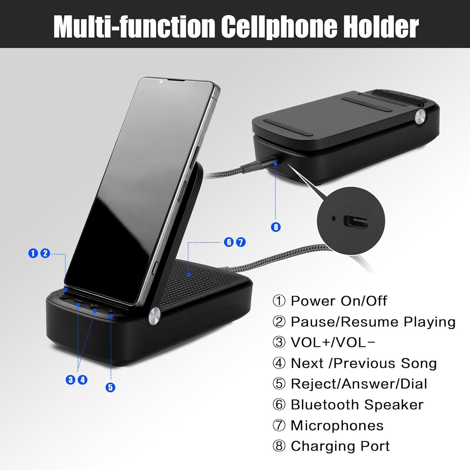 Gifts for Men Woman, Cell Phone Stand with Wireless Bluetooth Speaker,Anti-Slip Base HD Surround Sound Perfect for Home and Outdoors with iPhone/Samsung/iPad - Image 4