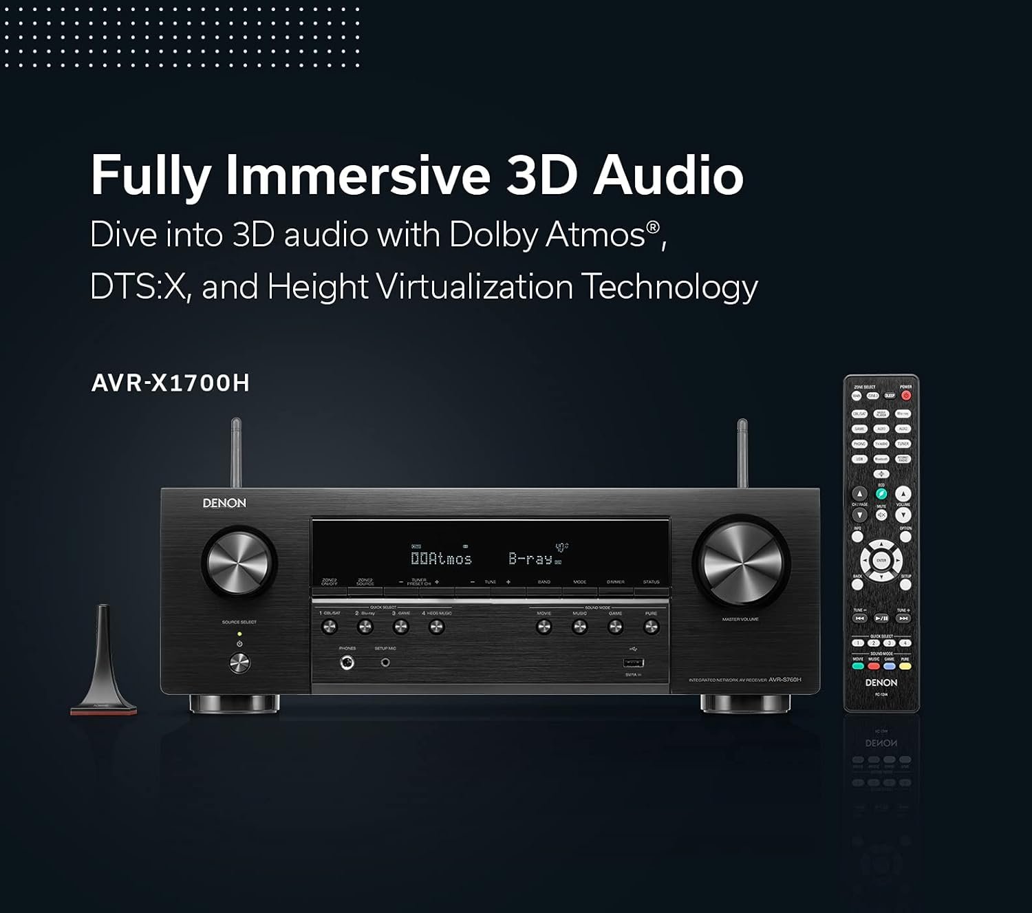 Denon AVR-X1700H 7.2 Channel AV Receiver - 80W/Channel, Advanced 8K HDMI Video w/eARC, Dolby Atmos, DTS:X, Built-in HEOS, Amazon Alexa Voice Control - Image 4