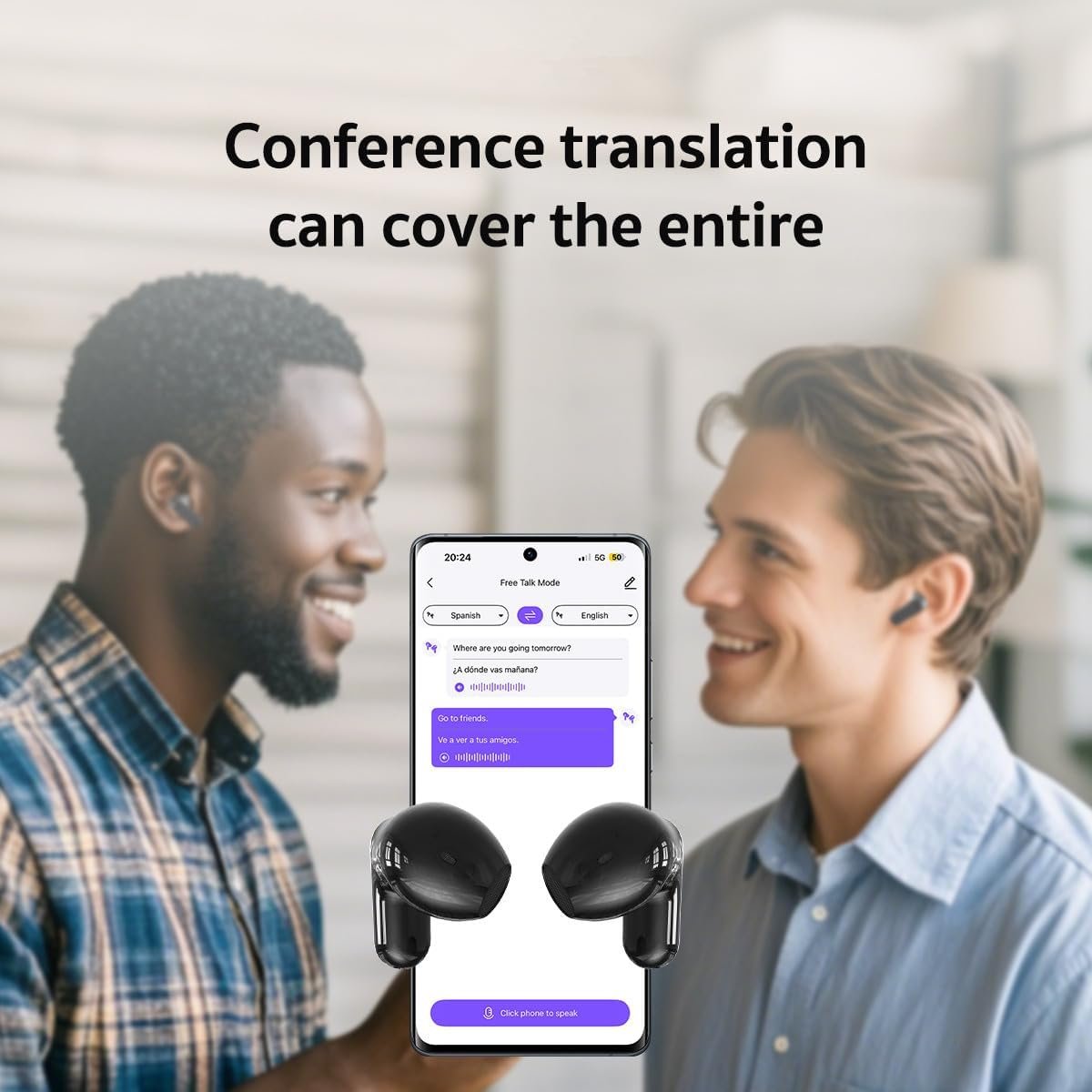NE20 AI Translation Earbuds Real Time: 3-in-1 Translation Headphones with Touch Screen, 135 Languages, Translator Earbuds with 60H Playtime, Support Playing Music Phone Calls for Travel - Image 4