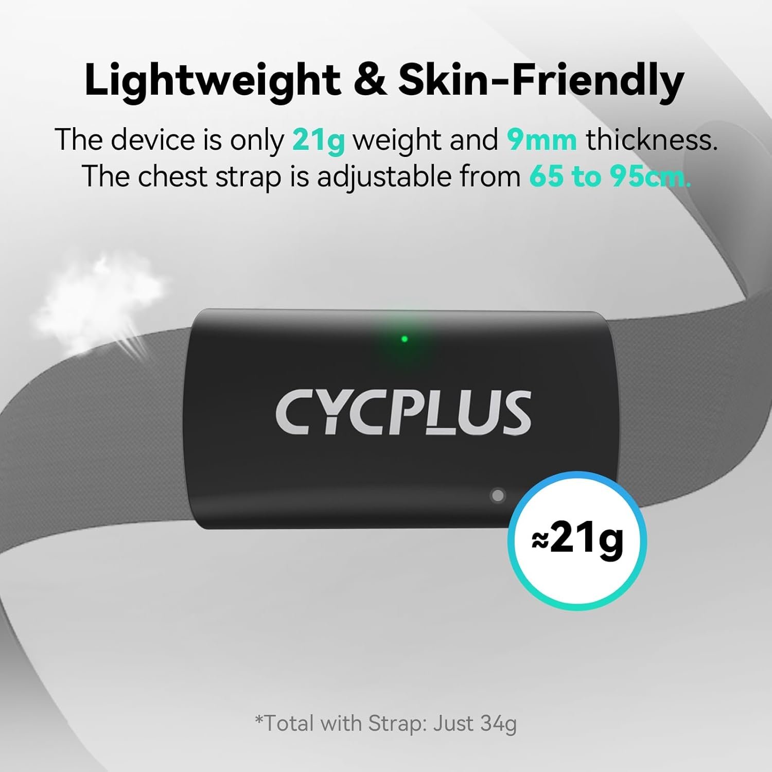 CYCPLUS Heart Rate Monitor Chest Strap H2Pro, Bluetooth ANT+ Heart Rate Monitor Chest Sensor with 500h Battery, IPX7 Waterproof and Dustproof, HRM Works with Strava/CYCPLUS App - Image 5