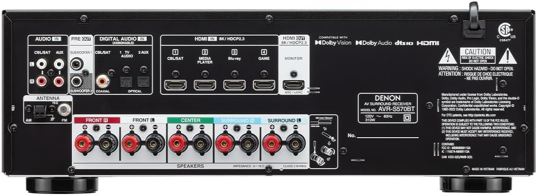 Denon AVR-S570BT AV Receiver 5.2 Channel 8K Ultra HD Audio & Video, Stereo Receivers, Denon AVR Wireless Streaming Bluetooth, (4) 8K HDMI Inputs, eARC, HD Setup Assistant - Image 7