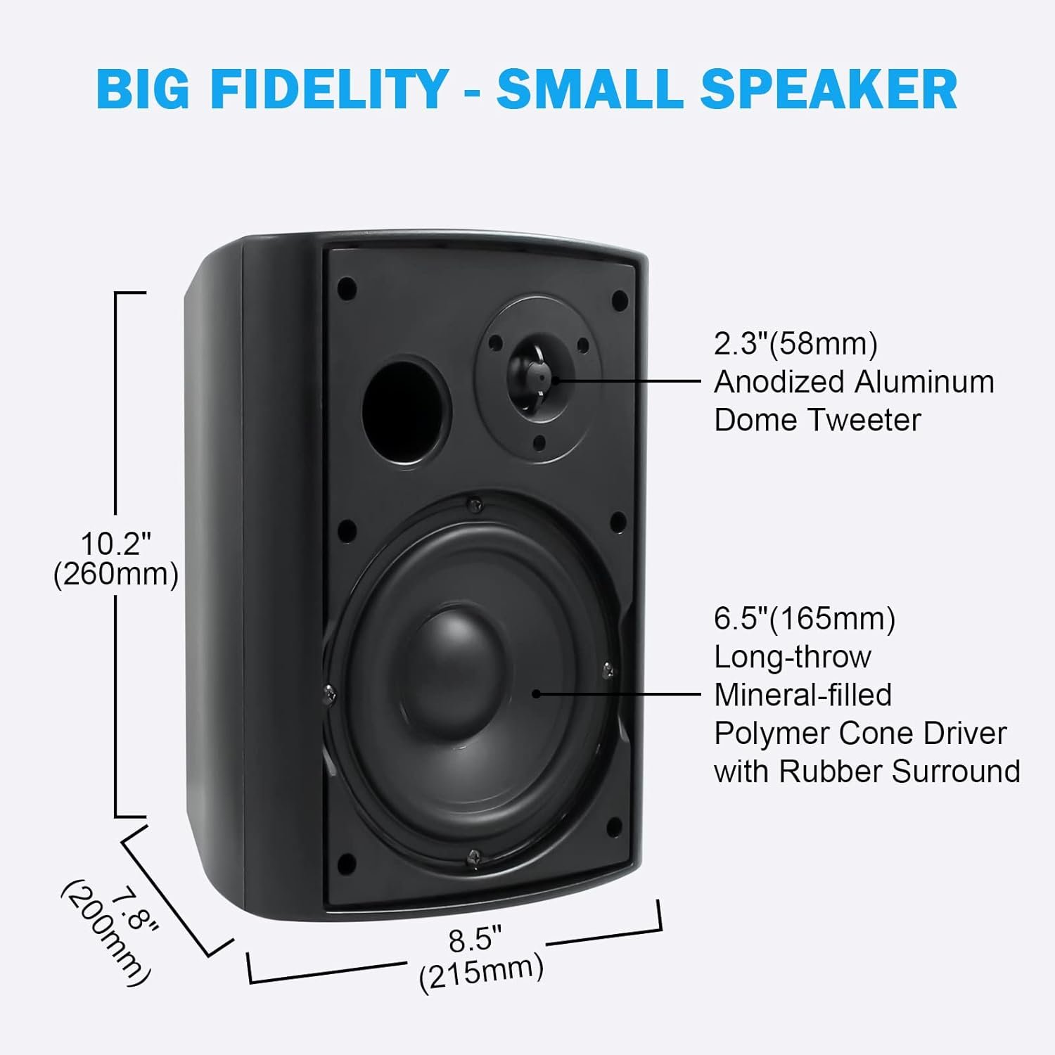 Herdio 6.5 Inch 400W Outdoor Speakers Wired Waterproof with Powerful Bass,Wall Mount Speakers for Patio Garage Covered Deck,All-Weather(Pair,Black) - Image 2