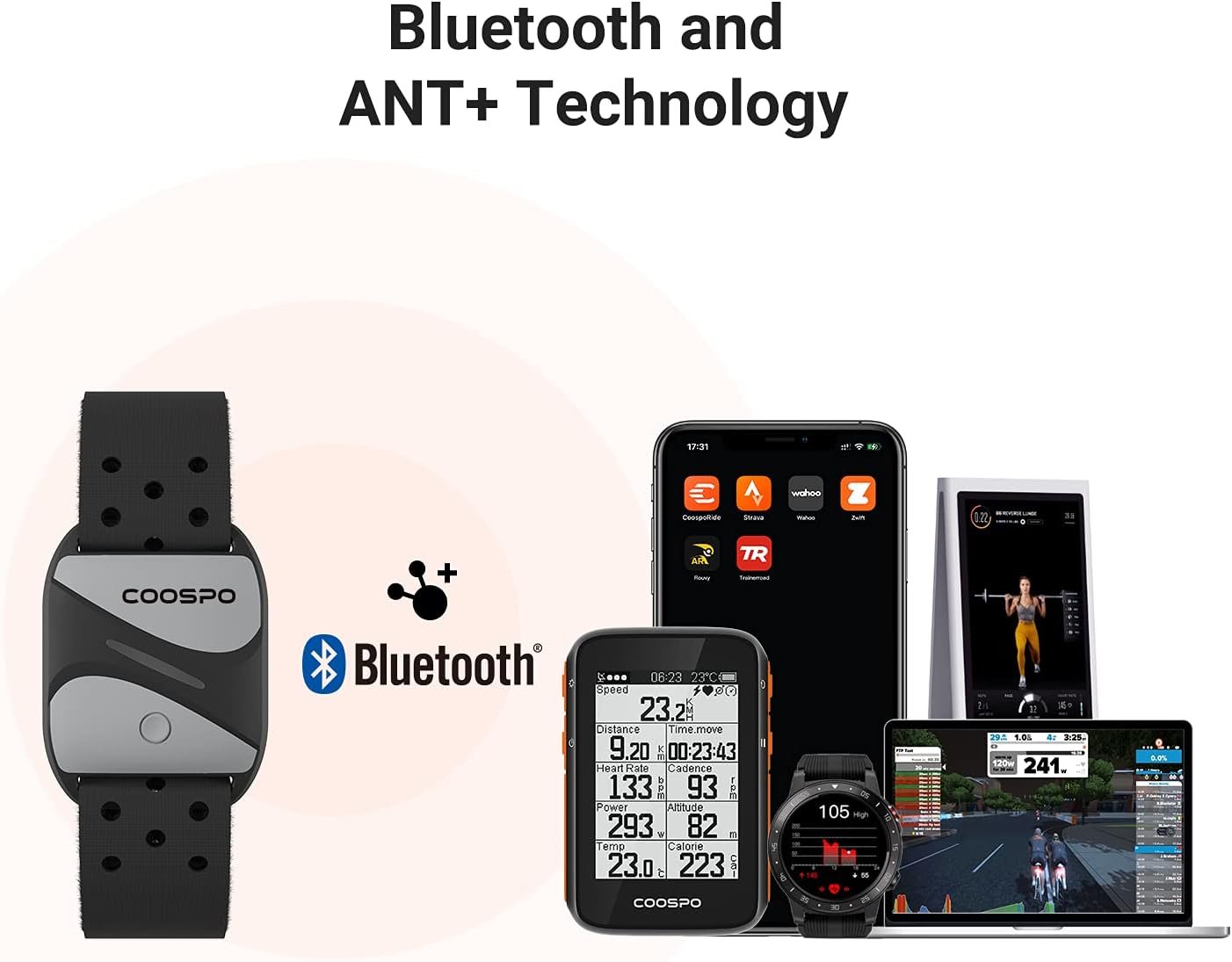 COOSPO Heart Rate Monitor Armband HW807, Bluetooth 5.0 ANT+ HRM with HR Zone LED Indicator, Tracking Heartbeat HRV for Fitness Training, Work with Peloton/Polar/Wahoo/Strava/DDP Yoga - Image 4