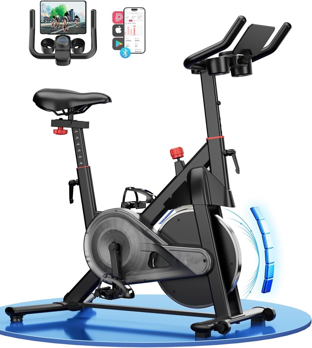 Superun Exercise Bike, Stationary Bikes for Home with Brake Pad, Low Noise Indoor Cycling Bike with 300LBS Weight Capacity, Workout Bike for Home Gym with Pad Mount LCD Monitor and Cup Holder