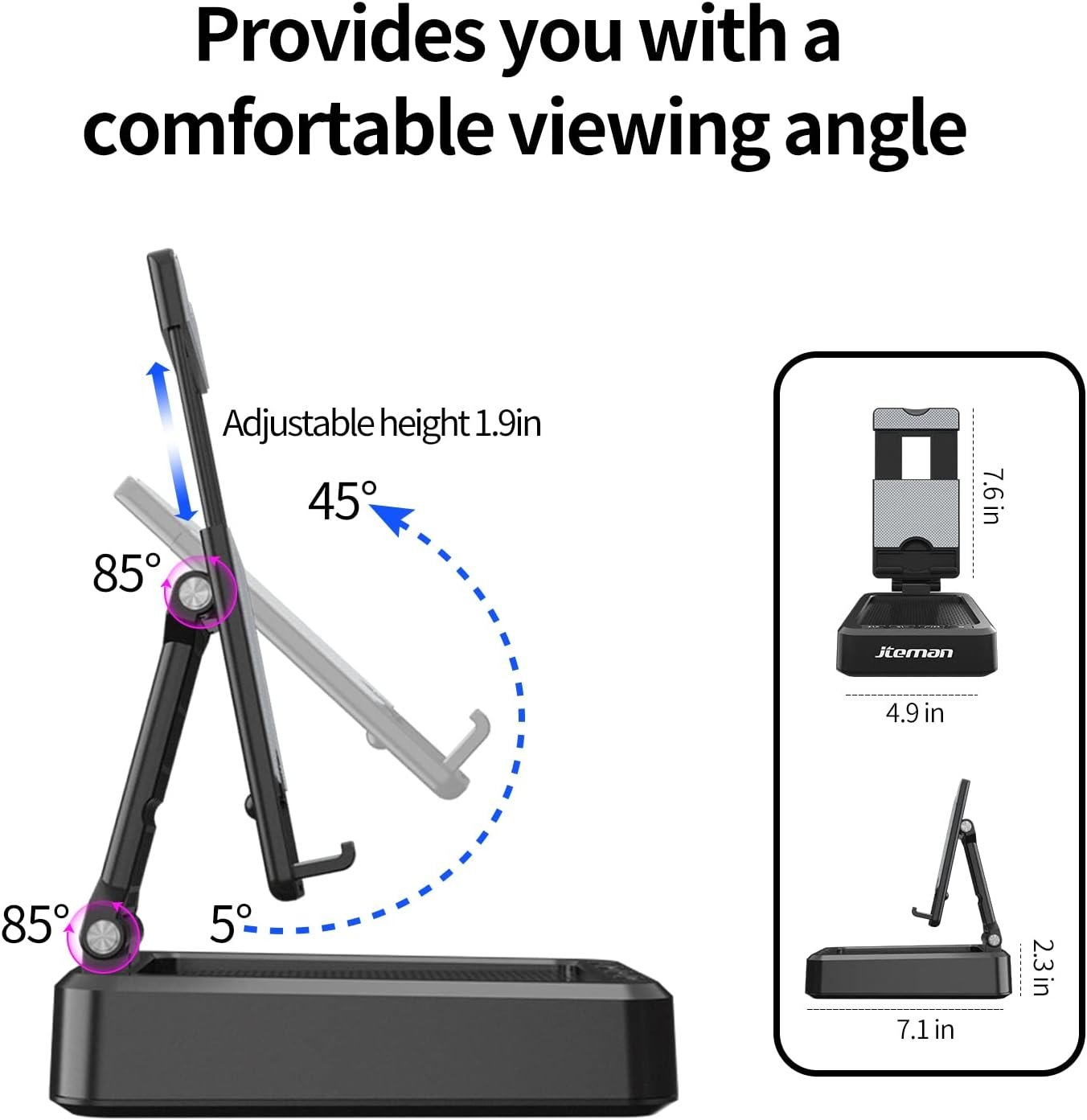 JTEMAN Tablet Stand Adjustable with Bluetooth Speakers,Kitchen Gadgets,Gifts for Women Men,Wireless Bluetooth Speaker Tablet Holder,Desk Mic Charging Sation Compatible with Phones and Tablet - Image 7