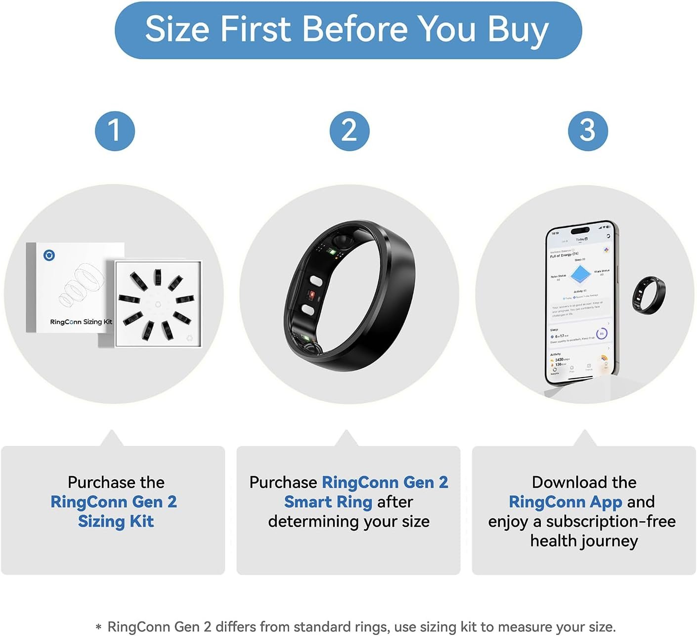 RingConn Gen 2, World’s First Smart Ring with Sleep Apnea Monitoring, No APP Subscription, 12-Day Battery Life, Stress/Heart Rate/Women's Health Tracker, Android & iOS Compatible (Black, Size 8) - Image 2
