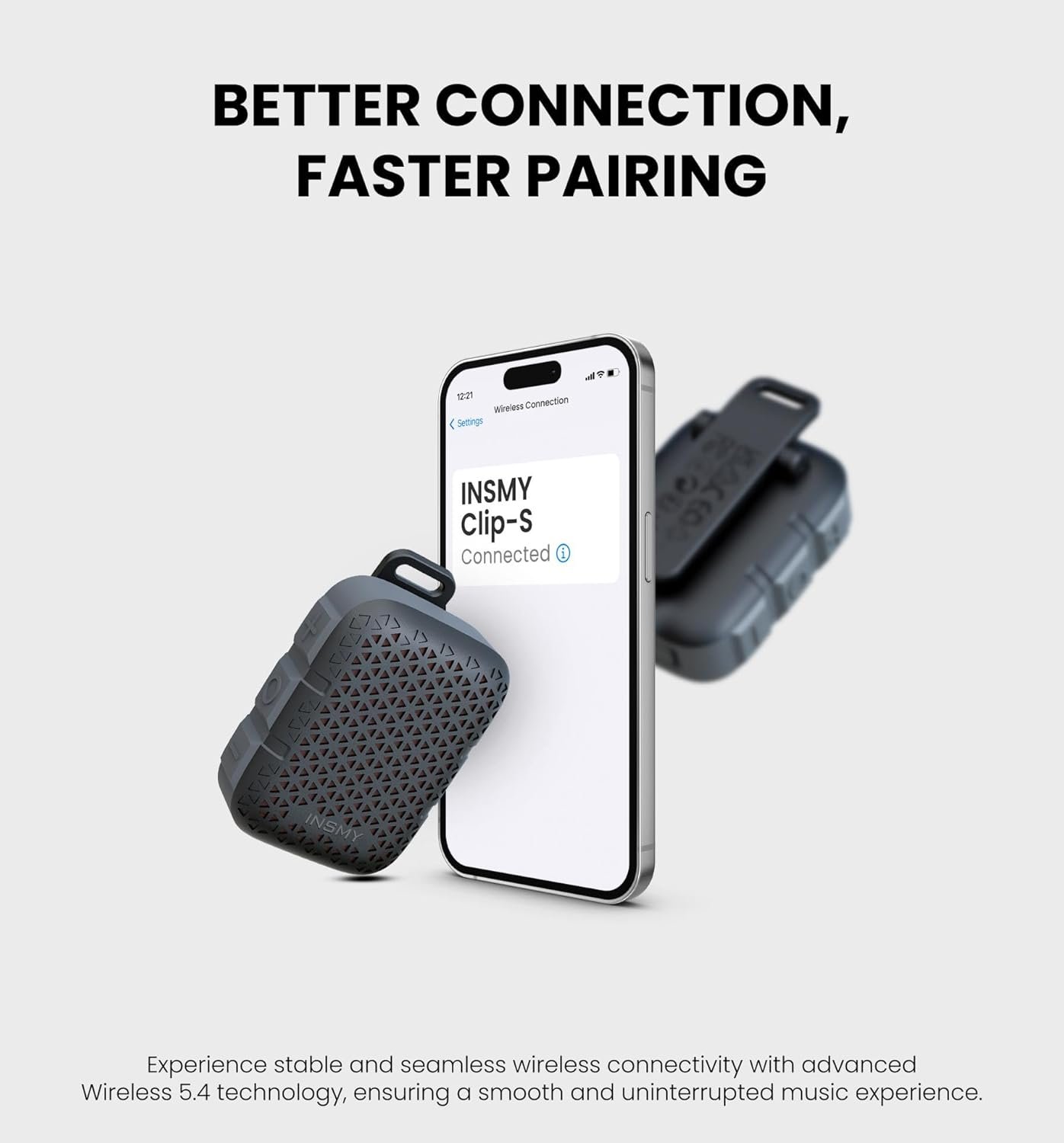 INSMY Wearable Bluetooth Speakers,IP67 Waterproof,Clip-On Portable Small Personal Speaker/Clean Sound/Stereo Pair/Wireless/ENC Built-in Mic/Lightweight for Golf Work Pool Gift (Non-Magnetic) (Black) - Image 8
