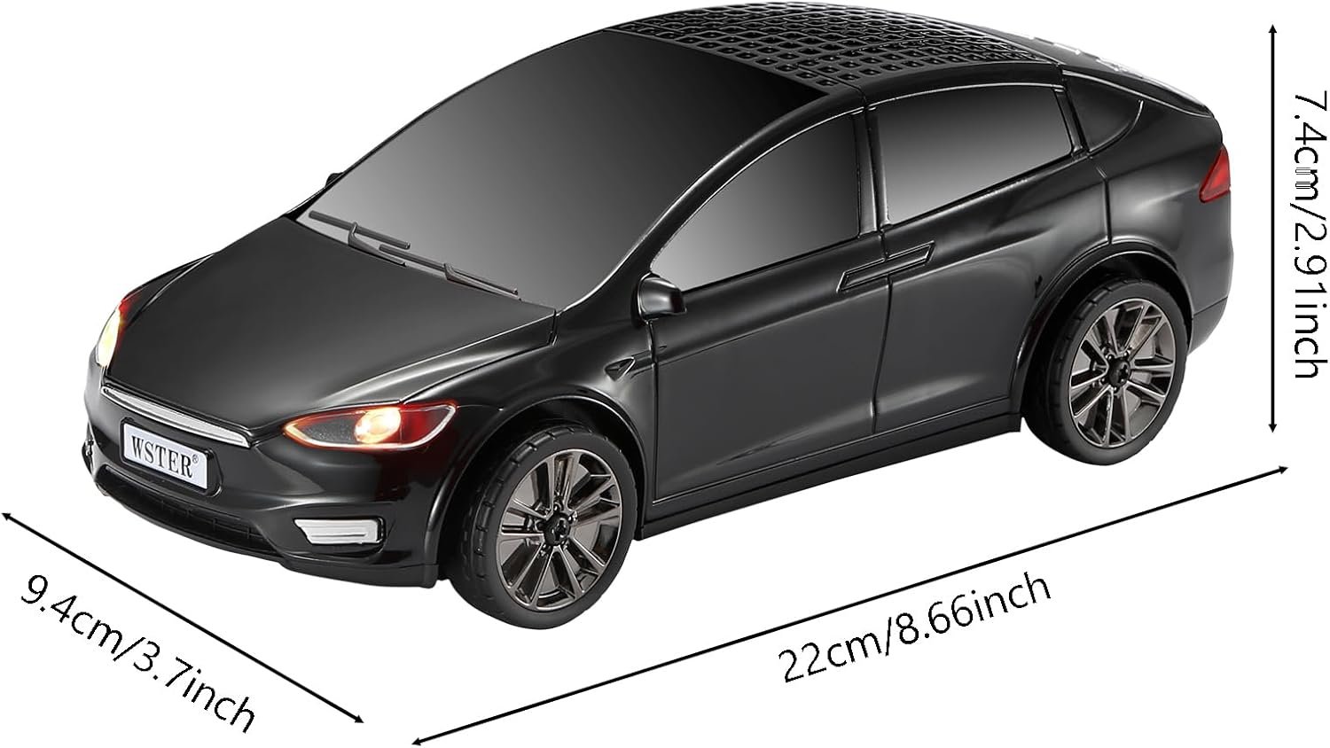 WSTER WS-595 Modern Electric Sedan Replica Bluetooth Speaker, LED Flashing Effect, Portable Wireless Audio, TWS Pairing, FM, TF Playback, Hands-Free Calling, Wonderful Holiday Choice for Kids (Black) - Image 9