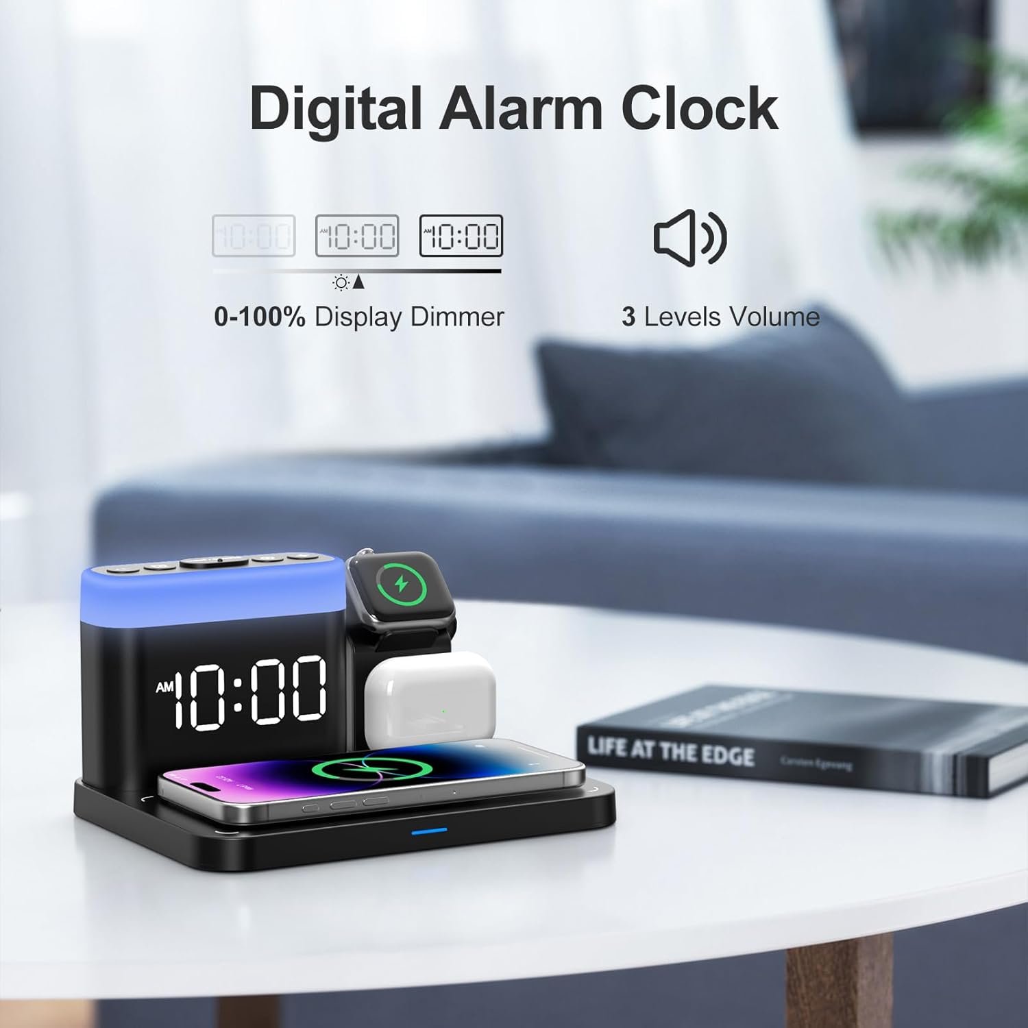 ANJANK Wireless Charging Station,5 in 1 Multiple Charger Stand with Alarm Clock,7 Night Light,Mag-Safe Charging Dock for iPhone 17 16 15 14 13 12 Pro Max Plus,Apple Watch 11/10/9/8,for Airpods,Bedroom - Image 7