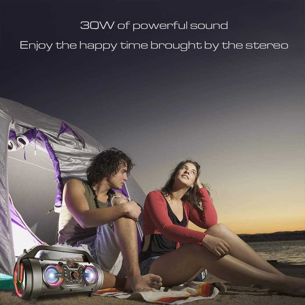 Portable Bluetooth Speaker with Subwoofer, Wireless Speakers with Booming Bass, FM Radio, RGB Lights, EQ, Stereo Sound, 10H Playtime, 30W Loud Speaker for Home, Outdoor, Party, Travel, Camping, Gifts - Image 5