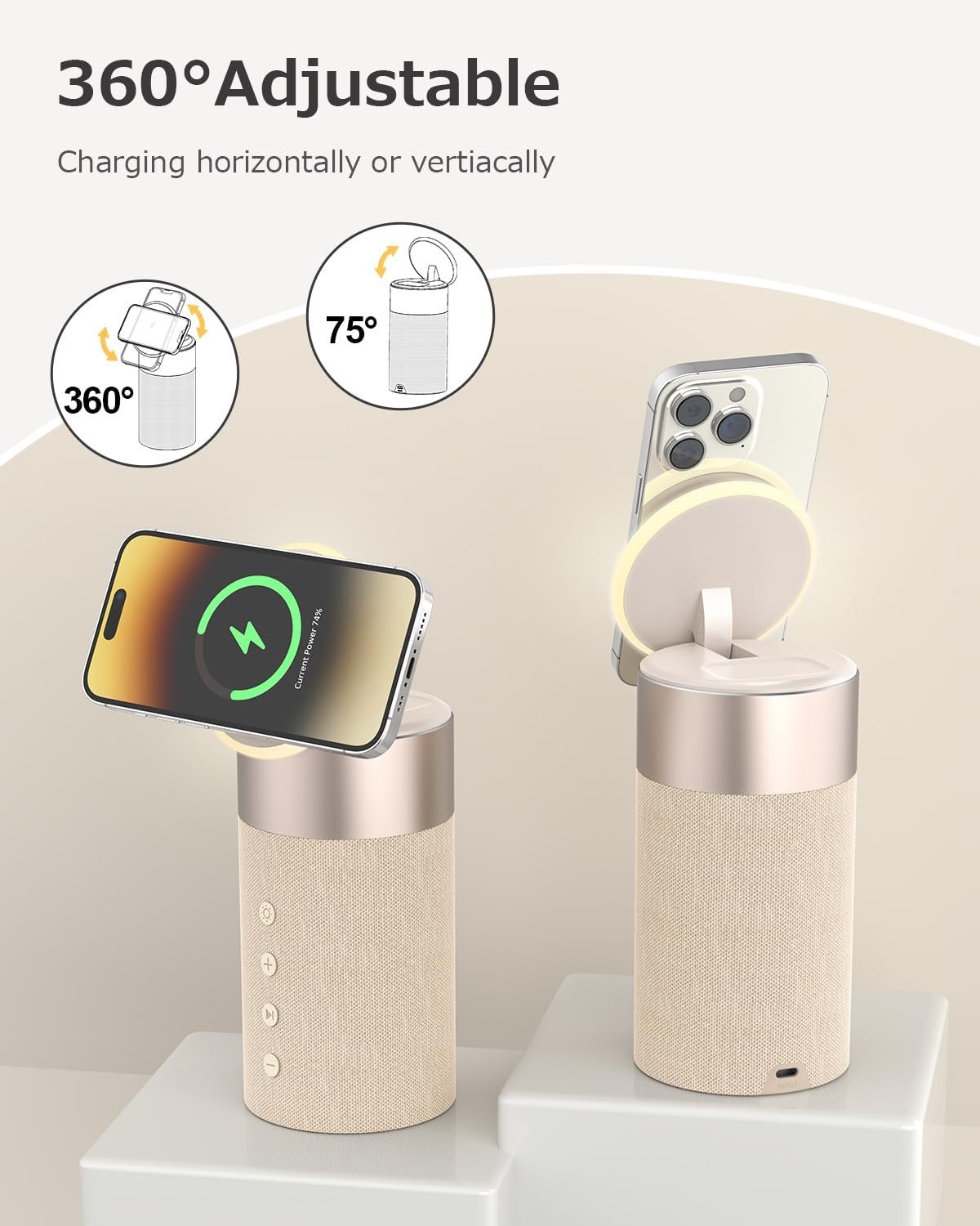 COLSUR Bluetooth Speaker, Magnetic Wireless Charger, Bluetooth Speakers with Night Light, 2 in 1 Wireless Charging Station for iPhone 17/16/15/14/13/12 Series, AirPods Pro 2/4/3/2(Gift Ideal)(Yellow) - Image 4