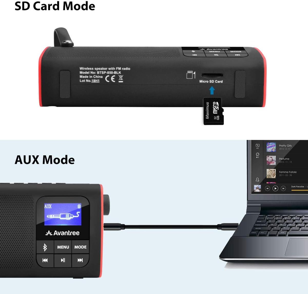 Avantree SP850 – Portable 3-in-1 FM Radio with Bluetooth Speaker & SD Card MP3 Player – Rechargeable Mini Radio with LED Display & Headphone Jack, Pocket Size with Handheld - Image 4