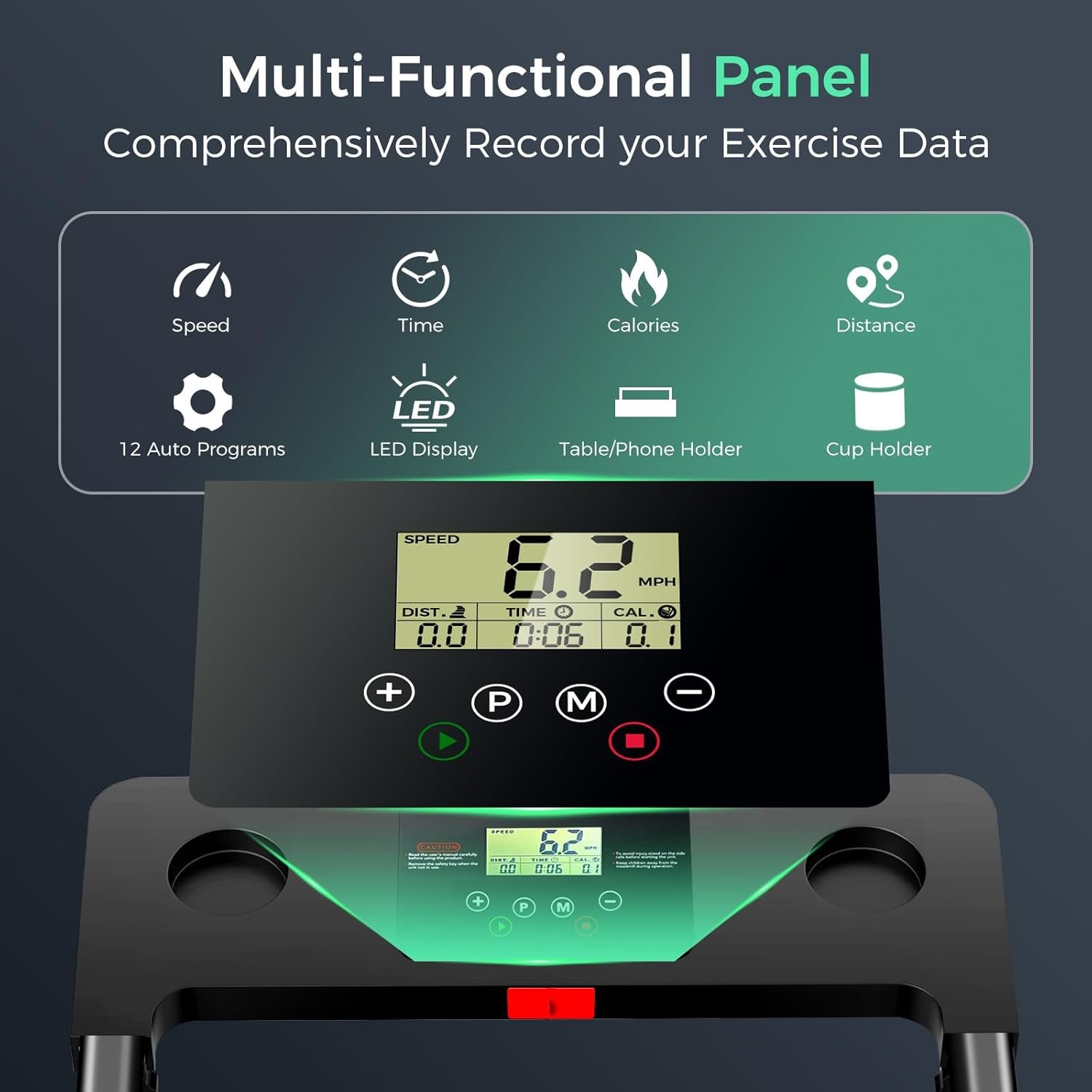 Foldable Treadmills for Home, 3.0HP Walking pad Treadmill with Handle Bar, Portable Electric Treadmill with Handles, 12 Preset Programs, LED Display and 300 lbs Capacity - Image 3