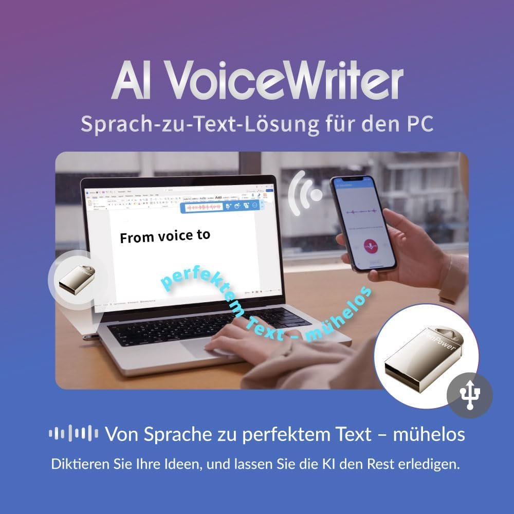 AI VoiceWriter – Smart Dictation & AI Writing Assistant for Windows & Mac | USB Dongle & Mobile App for Voice Input, Proofreading, Rewriting & Multilingual Support - Image 2