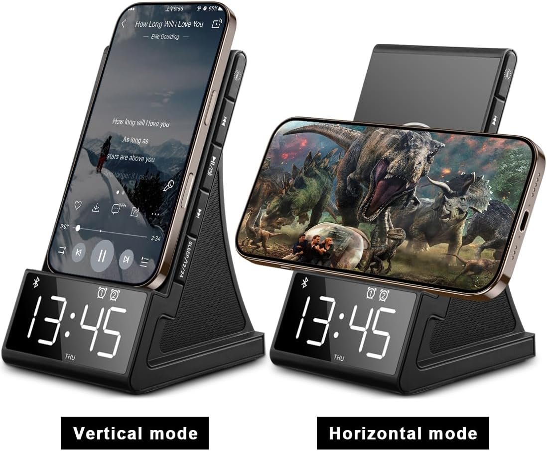 8-in-1 Wireless Charging Station with Bluetooth Speaker, Alarm Clock,FM Radio,Remote Control,Fast Charging Dock Compatible with iPhone 17/16/15/14, Samsung S25/S24,Android Phones - Image 8