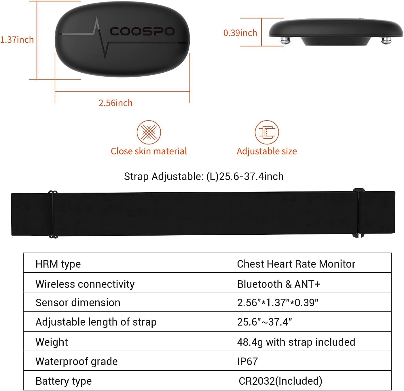 COOSPO H6 Heart Rate Monitor Chest Strap Bluetooth 4.0 ANT+ IP67 Chest Heart Rate Sensor for Peloton Polar DDP Yoga Map My Ride Garmin Sports Watches - Image 6