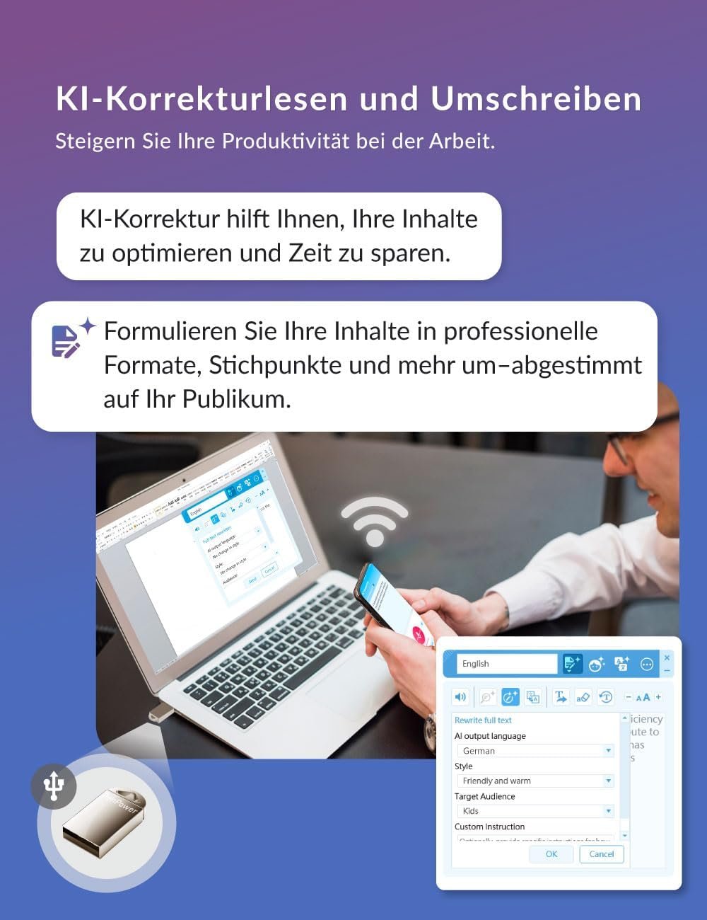 AI VoiceWriter – Smart Dictation & AI Writing Assistant for Windows & Mac | USB Dongle & Mobile App for Voice Input, Proofreading, Rewriting & Multilingual Support - Image 5