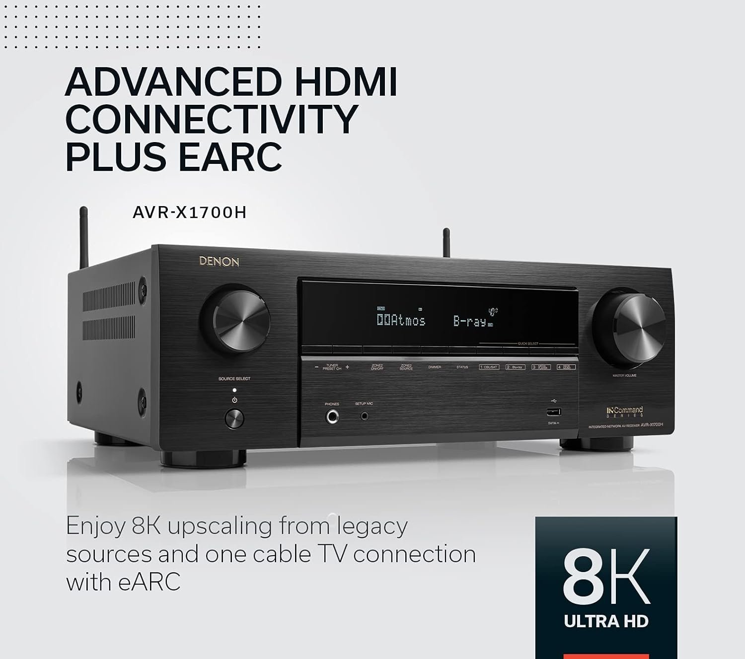 Denon AVR-X1700H 7.2 Channel AV Receiver - 80W/Channel, Advanced 8K HDMI Video w/eARC, Dolby Atmos, DTS:X, Built-in HEOS, Amazon Alexa Voice Control - Image 5