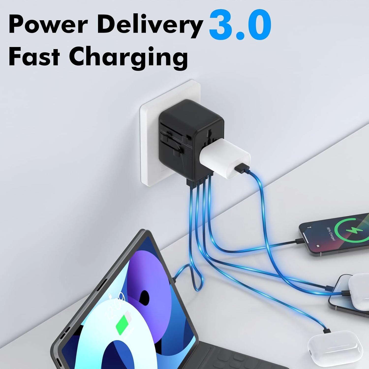 TRAVEL DEPOT 7 in 1 Travel Adapter Worldwide w/GaN 45W, 2 USB-A (15W), 3 USB-C (45W), 2 AC Outlets, Safety Certified International Plug Adapter for Universal Laptop, Phone, Camera for US, EU, UK, AU - Image 4