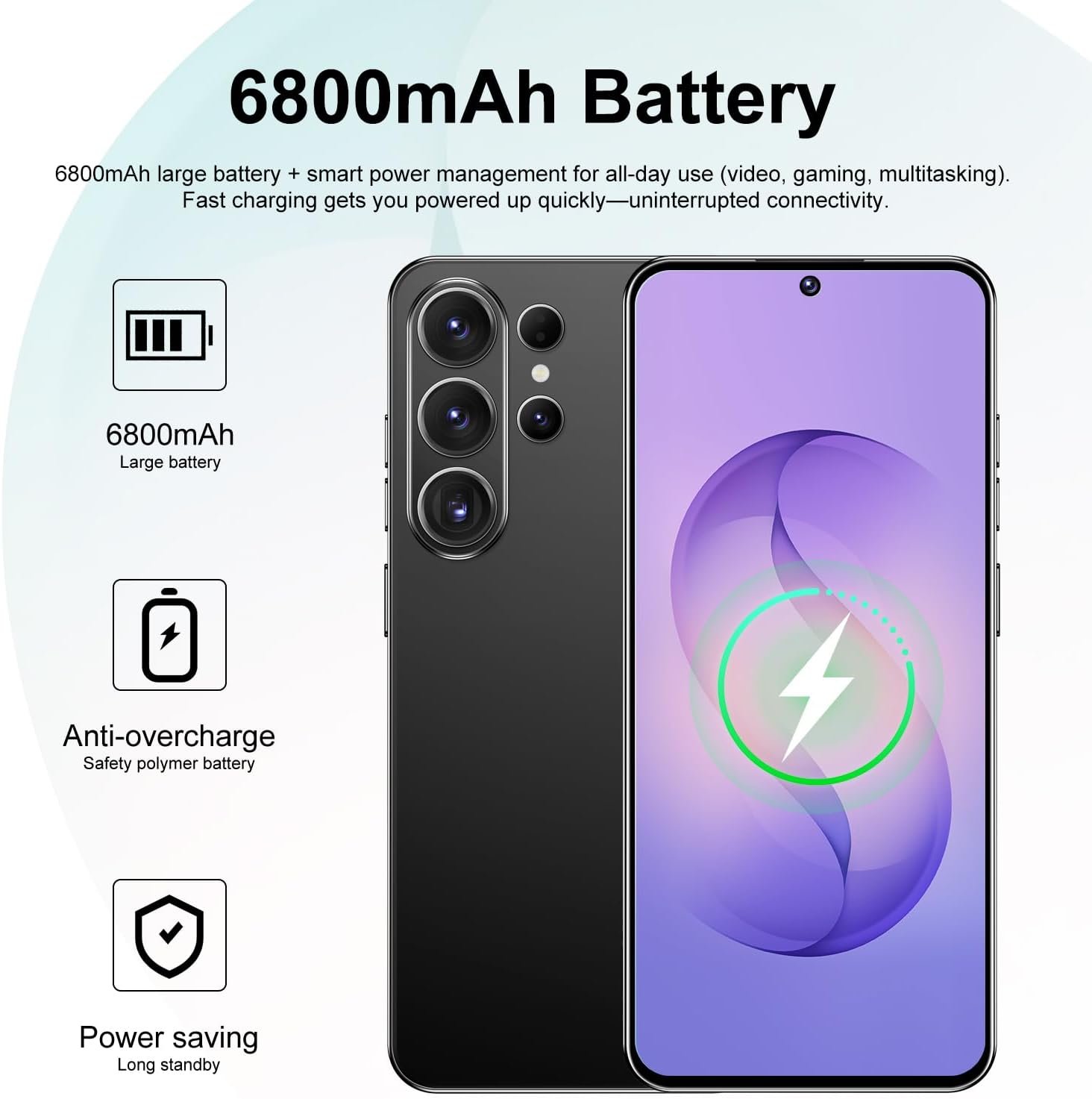 Unlocked Phone I26 Ultra Android Phone 10-core 12GB+512GB Cell Phone 7 inch HD Screen Mobile Phone 108MP+48MP Camera 6800 mAh Extra Large Battery 5G Dual SIM (Black) - Image 4