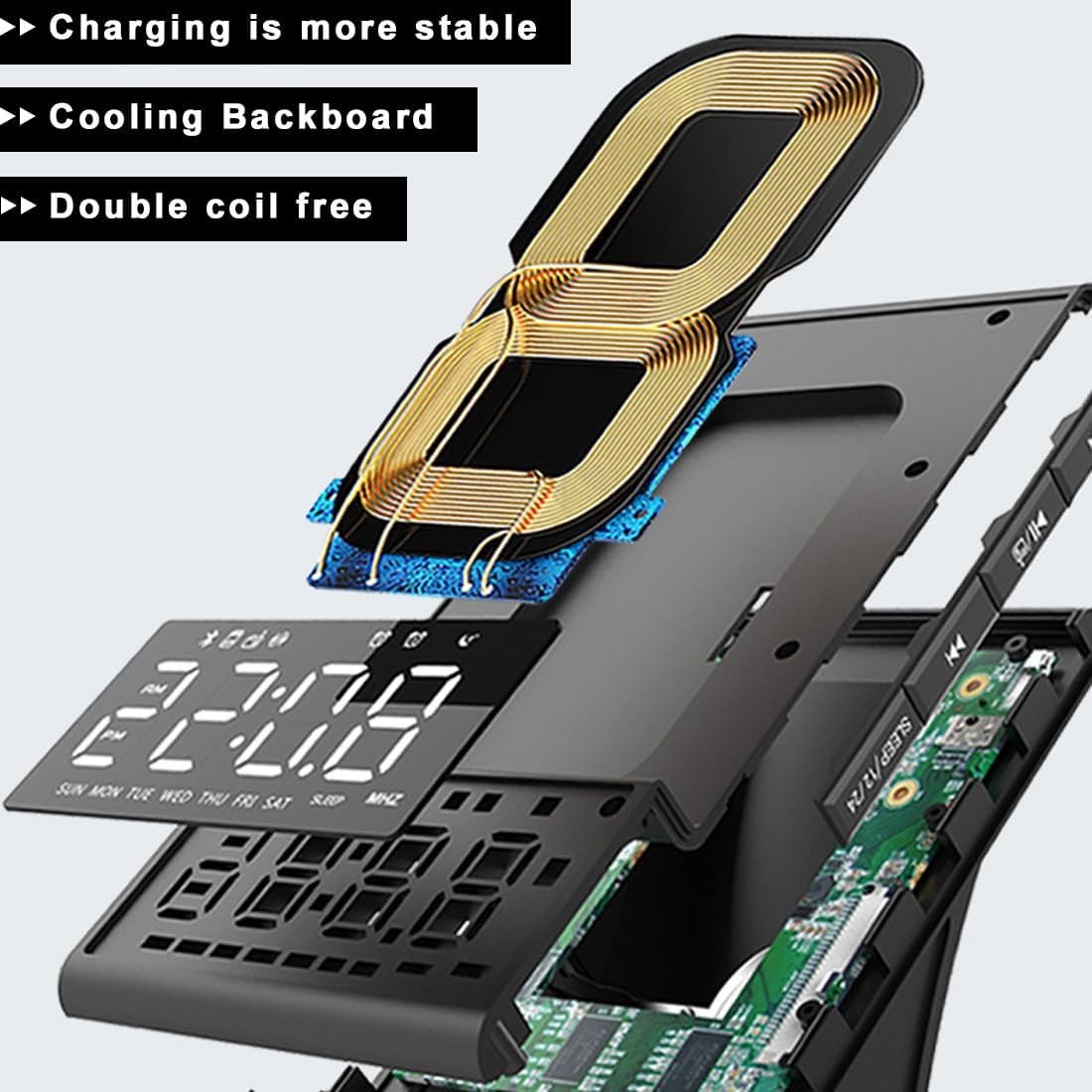 8-in-1 Wireless Charging Station with Bluetooth Speaker, Alarm Clock,FM Radio,Remote Control,Fast Charging Dock Compatible with iPhone 17/16/15/14, Samsung S25/S24,Android Phones - Image 4