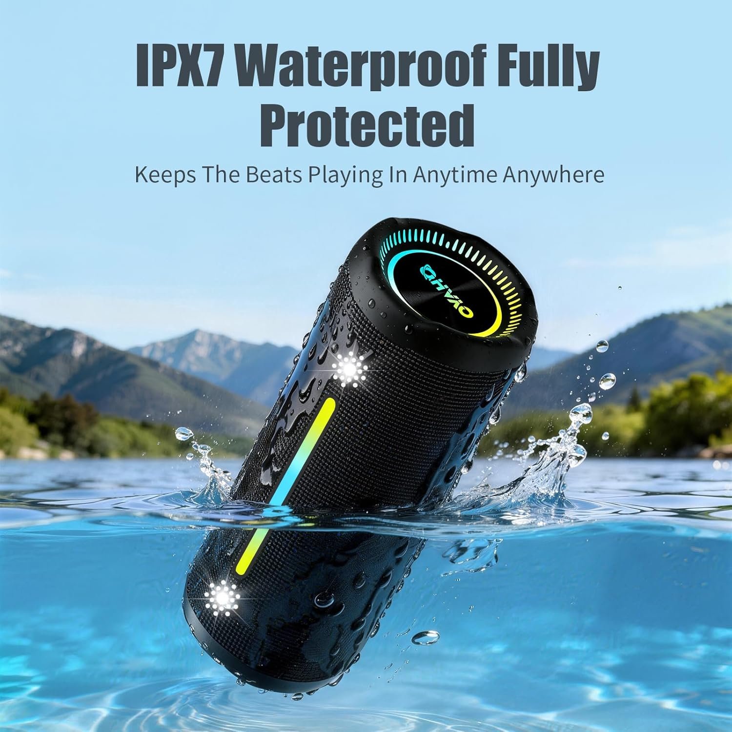 Bluetooth Speaker Wireless Loud Stereo Sound IPX7 Waterproof Outdoor Portable 25W Super Bass Speakers for Home Party Beach with 24H Playtime Colorful Lights BT 5.3 TWS Pairing Birthday Gift Black - Image 2