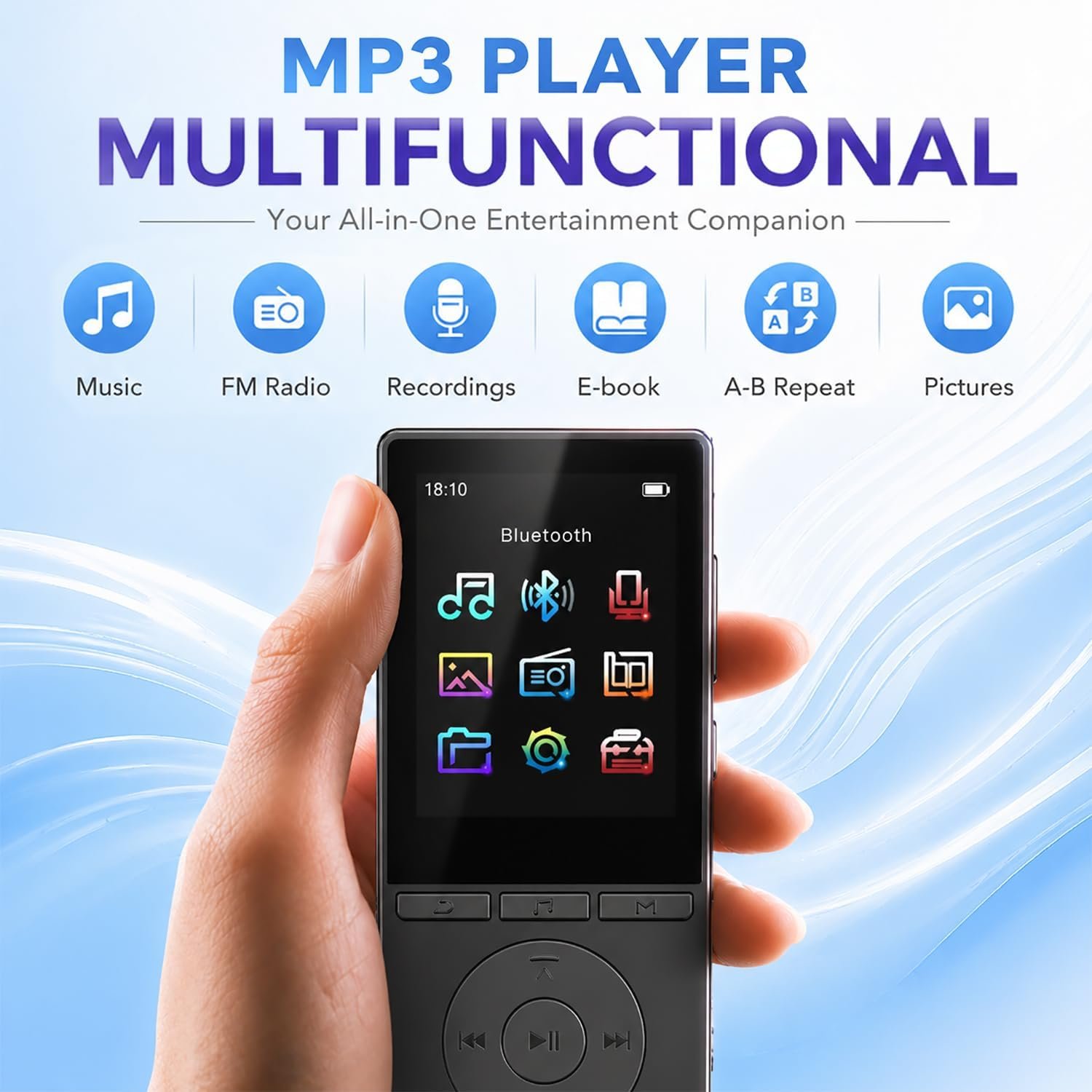 64GB MP3 Player with Bluetooth 5.3, Music Player with HiFi Sound for Sports Runners, 2.4" Screen MP3 Player Built in HD Speaker Voice Recorder FM Radio E-Book, Expanded Up to 128GB, Earphone Included - Image 4