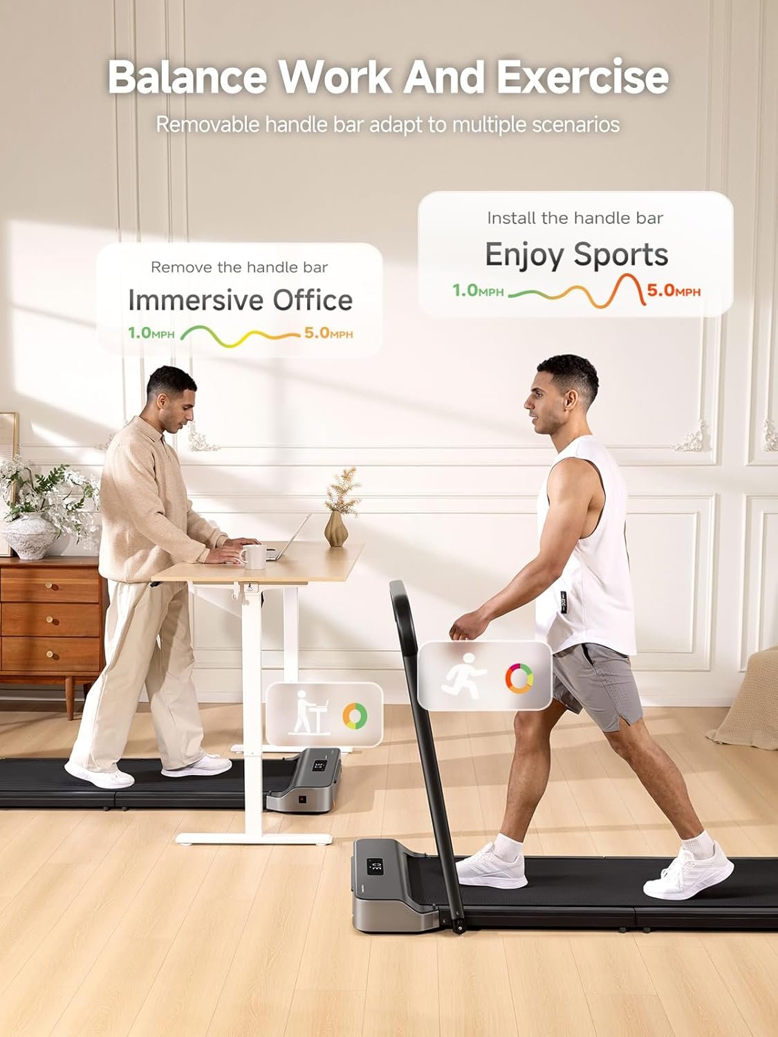 WalkingPad Foldable Walking Pad with Handle Bar, Treadmill for Home Office, Under Desk Treadmill with Adaptive Speed Control, Compact Design for Small Spaces - Image 6