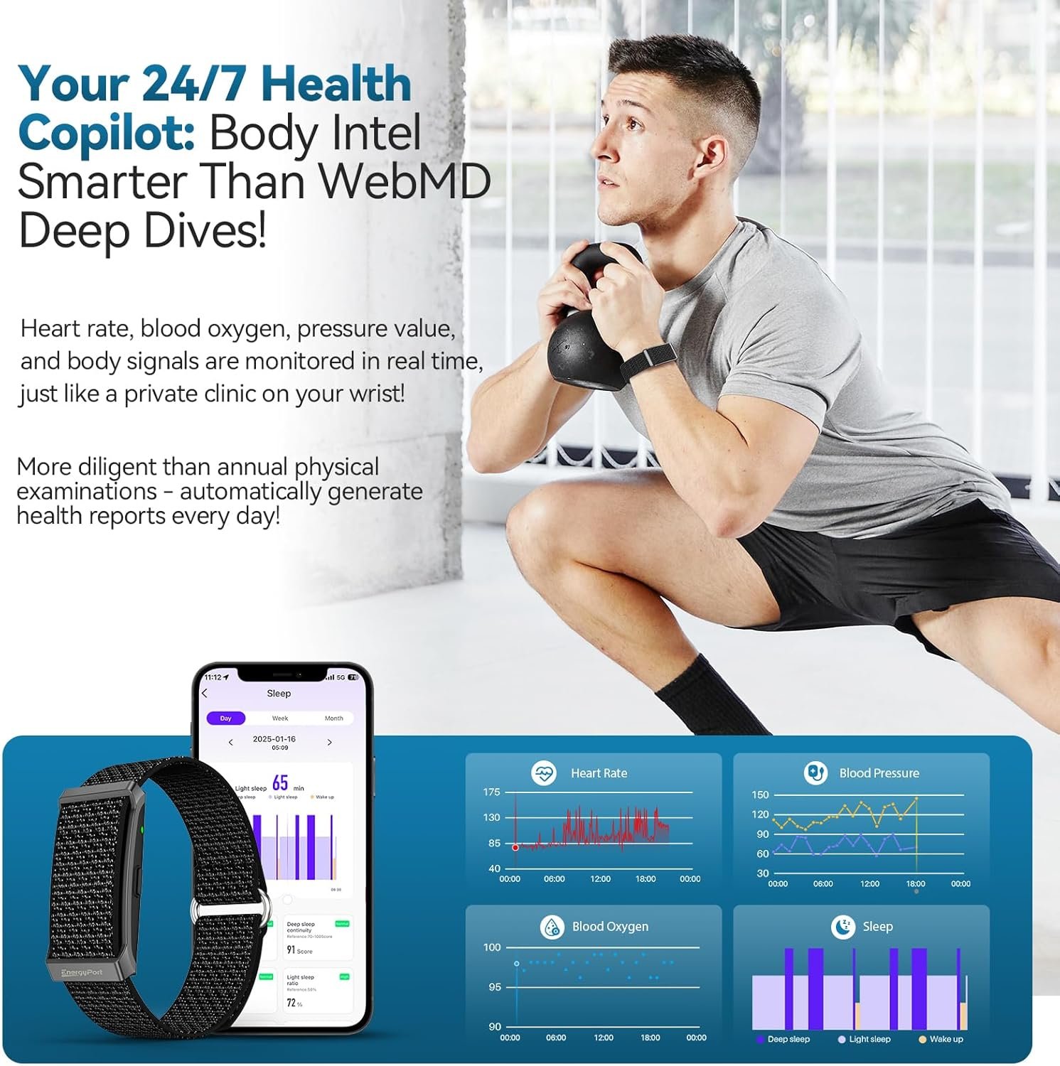 EnergyPort Fitness Tracker,Wearable Health Smart Bracelet Band with Blood Oxygen 170+ Sport Mode 60-Day Battery,Lifetime Membership,Activity Tracking Heart Rate Sleep Monitor for Android iOS,2 Bands - Image 6