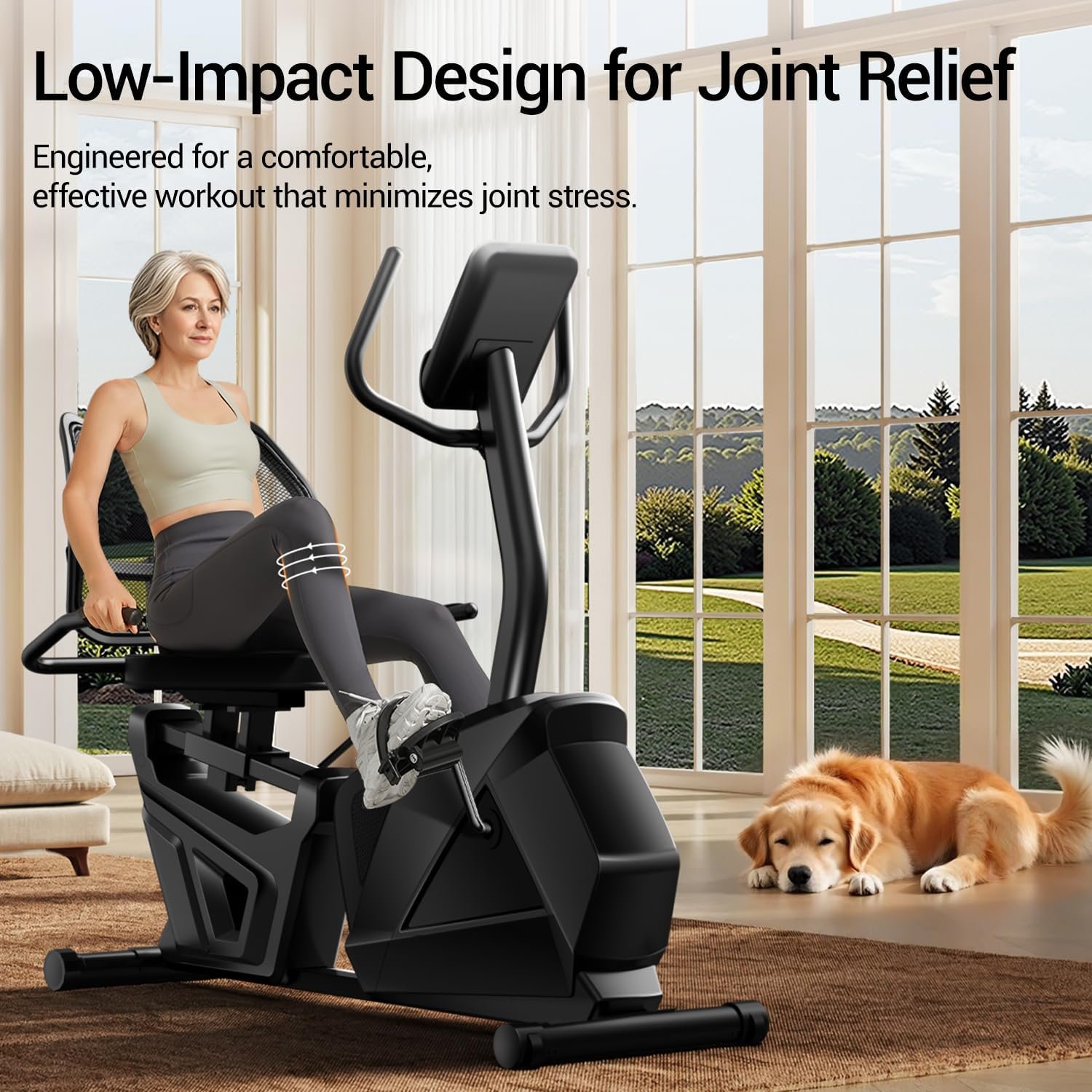 CURSOR FITNESS Recumbent Exercise Bike, Quiet Recumbent Stationary Bike for Adults & Seniors, Magnetic Stationary Bike with 16-Level Resistance, Supports 350LB, Heart Rate Handle & LCD Display - Image 7