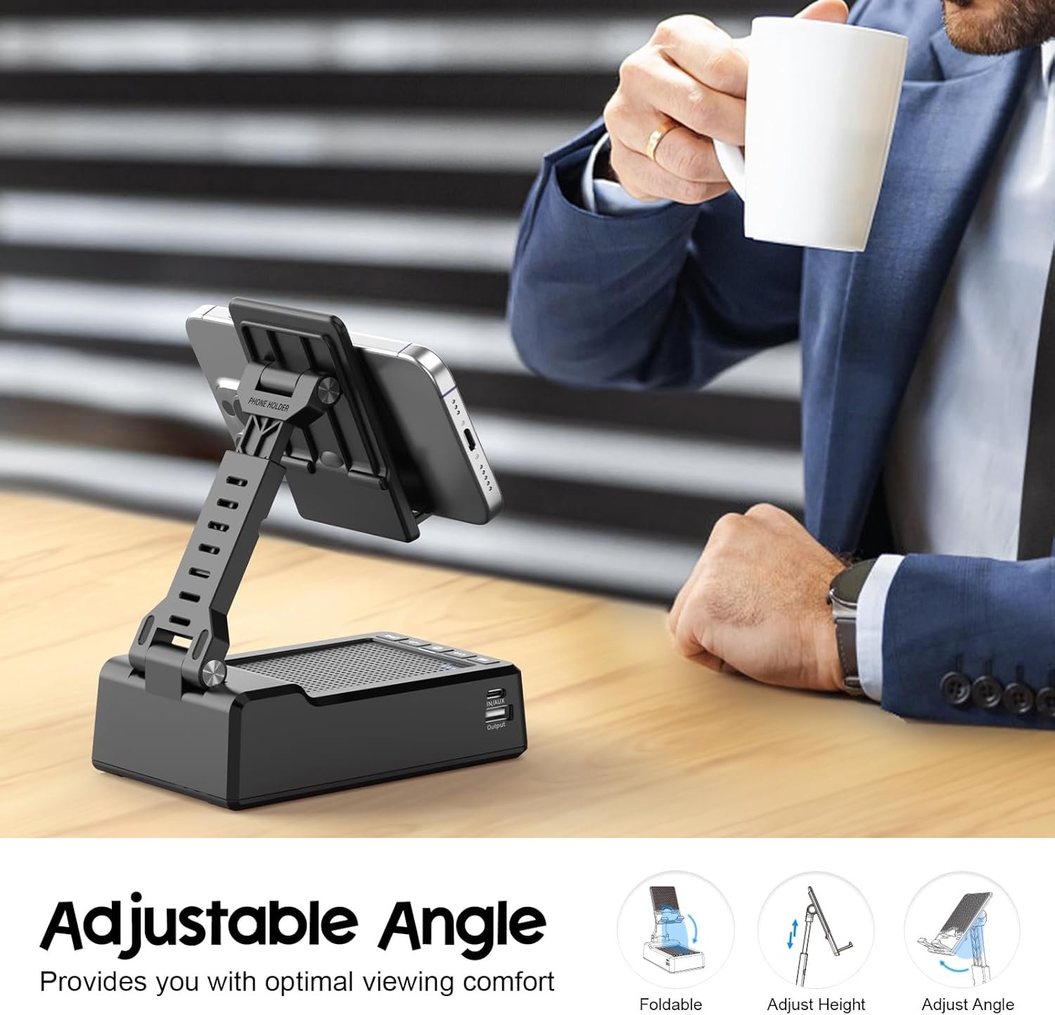 JTEMAN Gifts for Men Women,Adjustable Cell Phone Stand with Bluetooth Speaker and Charging Function,Cool Tech Gadgets Gift Idea for Dad Mom Birthday - Image 4