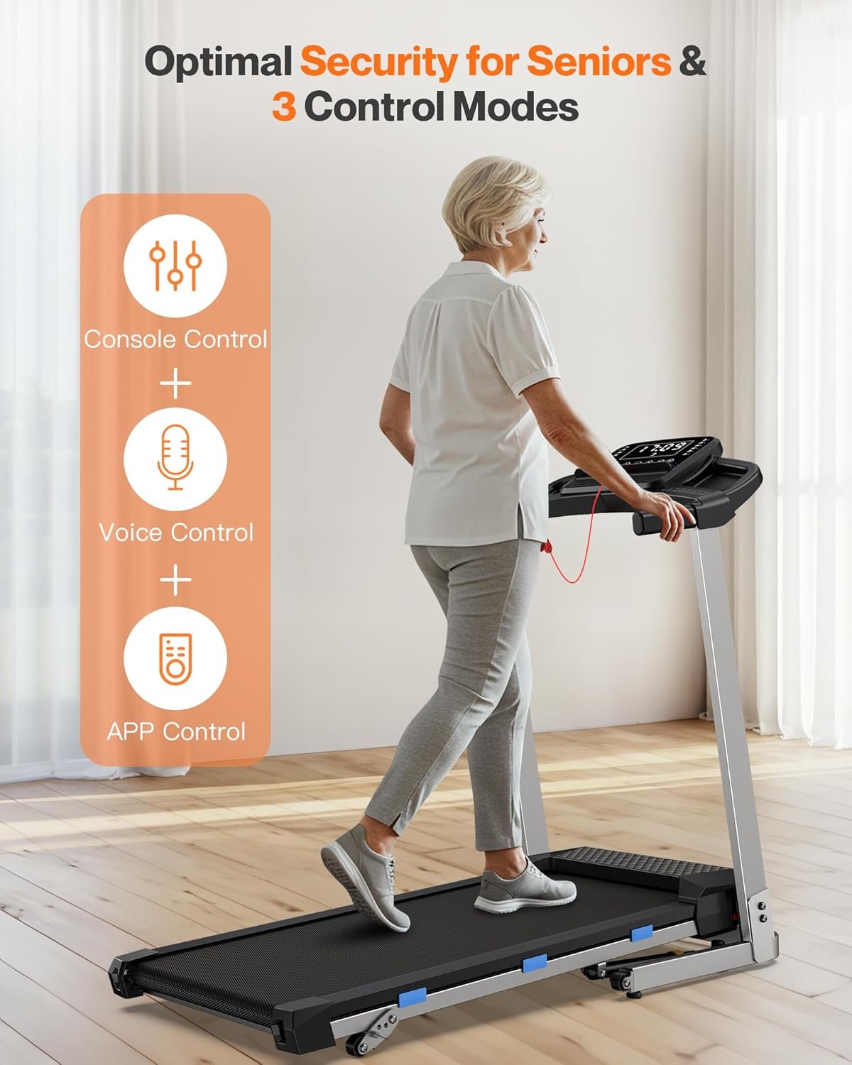 Cardirun Folding Treadmill with Incline, 3.5 HP Quiet Treadmills for Home with 400 lbs Weight Capacity, Incline Treadmill with Pulse Sensor and Bluetooth Speaker, LED Screen, App, Space-Saving Design - Image 8
