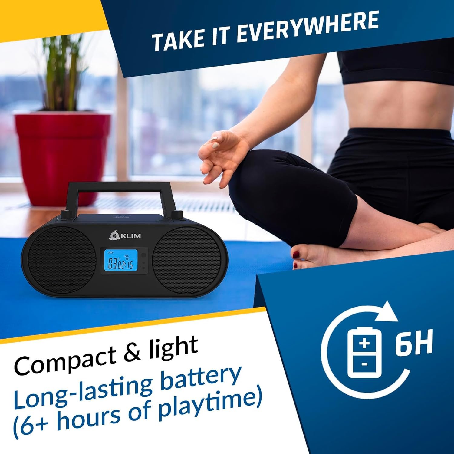KLIM Boombox B4 CD Player Portable Audio System - New - AM/FM Radio with CD Player MP3 Bluetooth AUX USB - Wired & Wireless Mode Rechargeable Battery - Remote Control Autosleep Digital EQ - Image 5