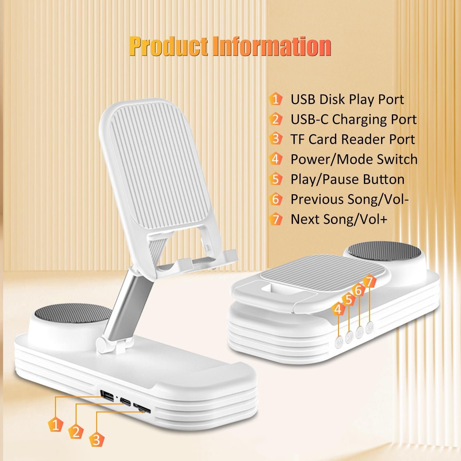 Cell Phone Stand with Wireless Bluetooth Speaker & Anti-Slip Base,HD Surround Sound,Portable Phone Stand,Suitable for Home & Outdoor,Compatible with iPhone,iPad and Samsung Galaxy(White) - Image 7