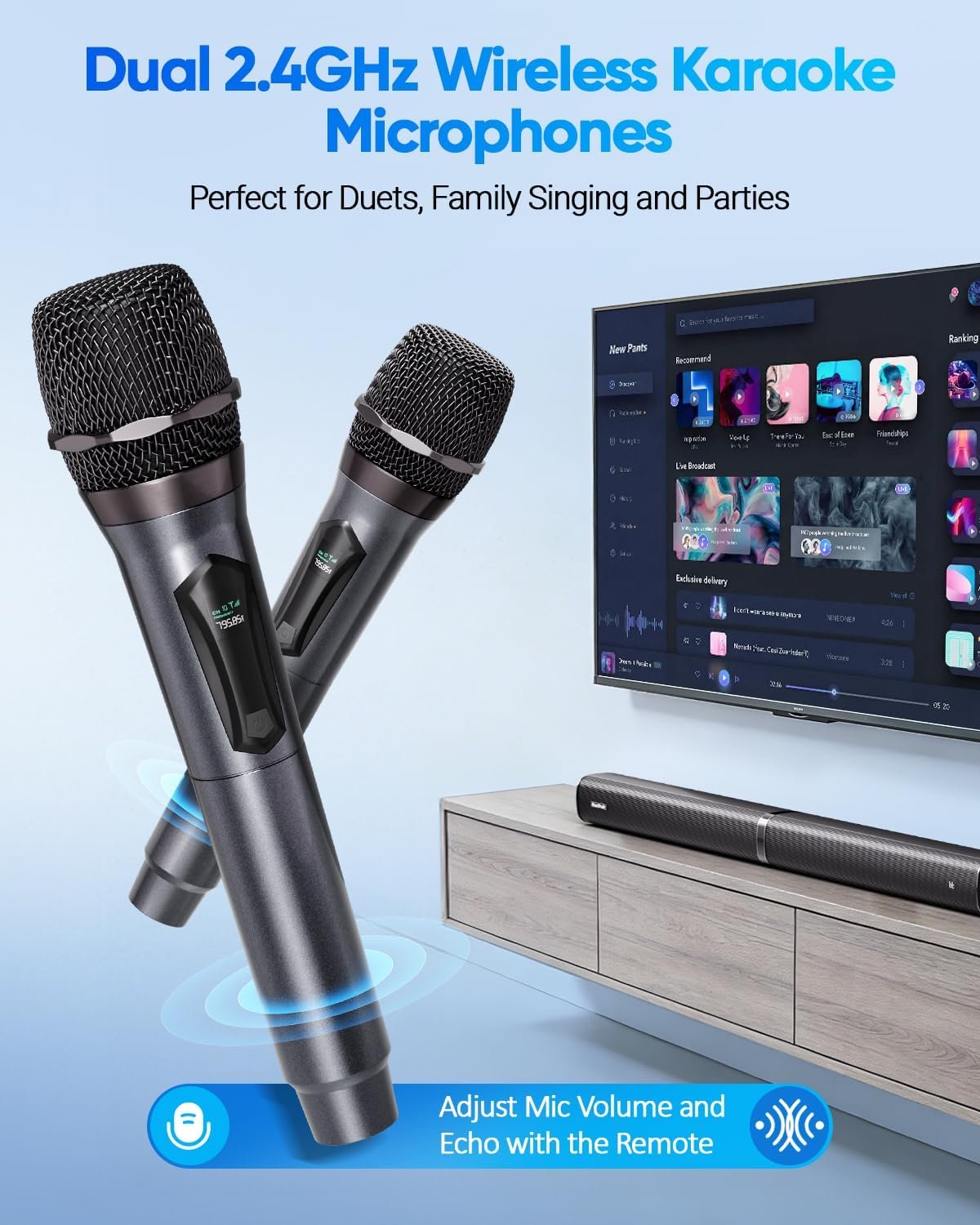 Soundbar with Subwoofer for TV, Home Theater Bluetooth 5.3 Speaker System with 2 Wireless Karaoke Microphones, Surround Sound Audio with HDMI ARC, Optical, AUX, USB for Movie, Music, Family Party - Image 5