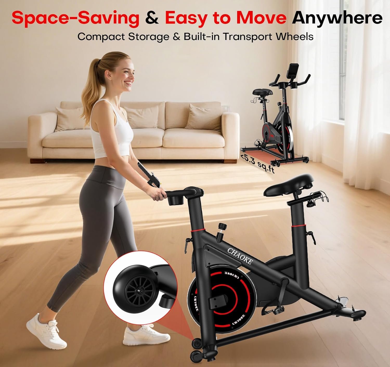 Exercise Bike, CHAOKE Quiet Adjustable Magnetic Resistance Stationary Bike for Home Cardio with App Compatible, 350LB Weight Capacity Indoor Cycling Bike with Comfortable Seat & Digital Display - Image 9