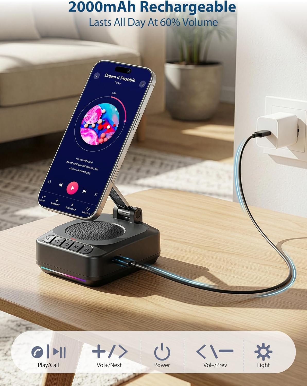 GBEAST for Magsafe Phone Stand with Bluetooth Speaker, Adjustable Cell Phone Holder for Desk,Stereo Sound Bluetooth Speaker with RGB, Built-in Mic for iPhone/Android/Samsung Galaxy,Gifts for Men Women - Image 8
