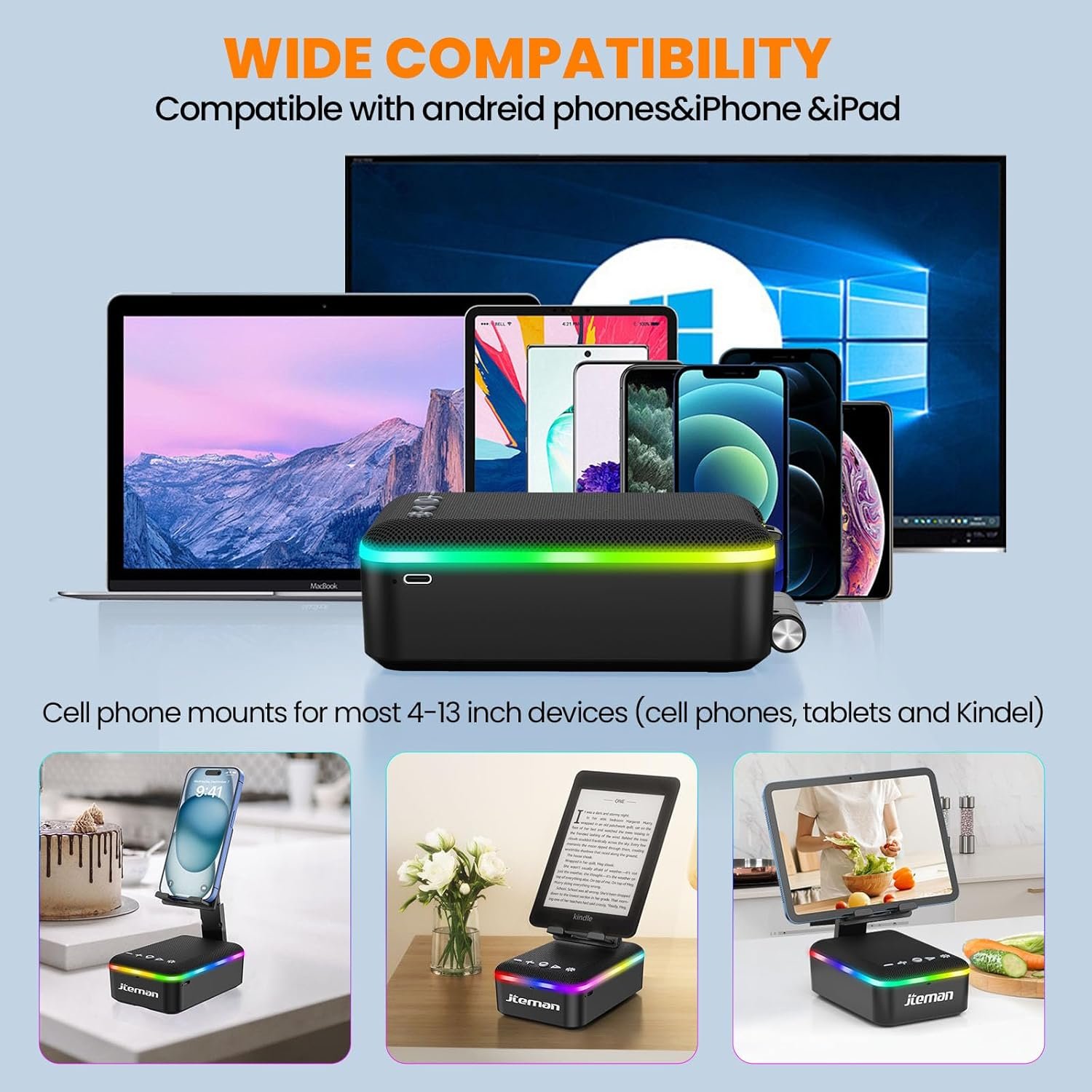 JTEMAN Gifts for Men Women,Cell Phone Stand with Bluetooth Speaker,LED Light,and Lanyard,Cool Tech Gadgets,Unique Birthday Gifts for Men Husband Mom Dad - Image 7