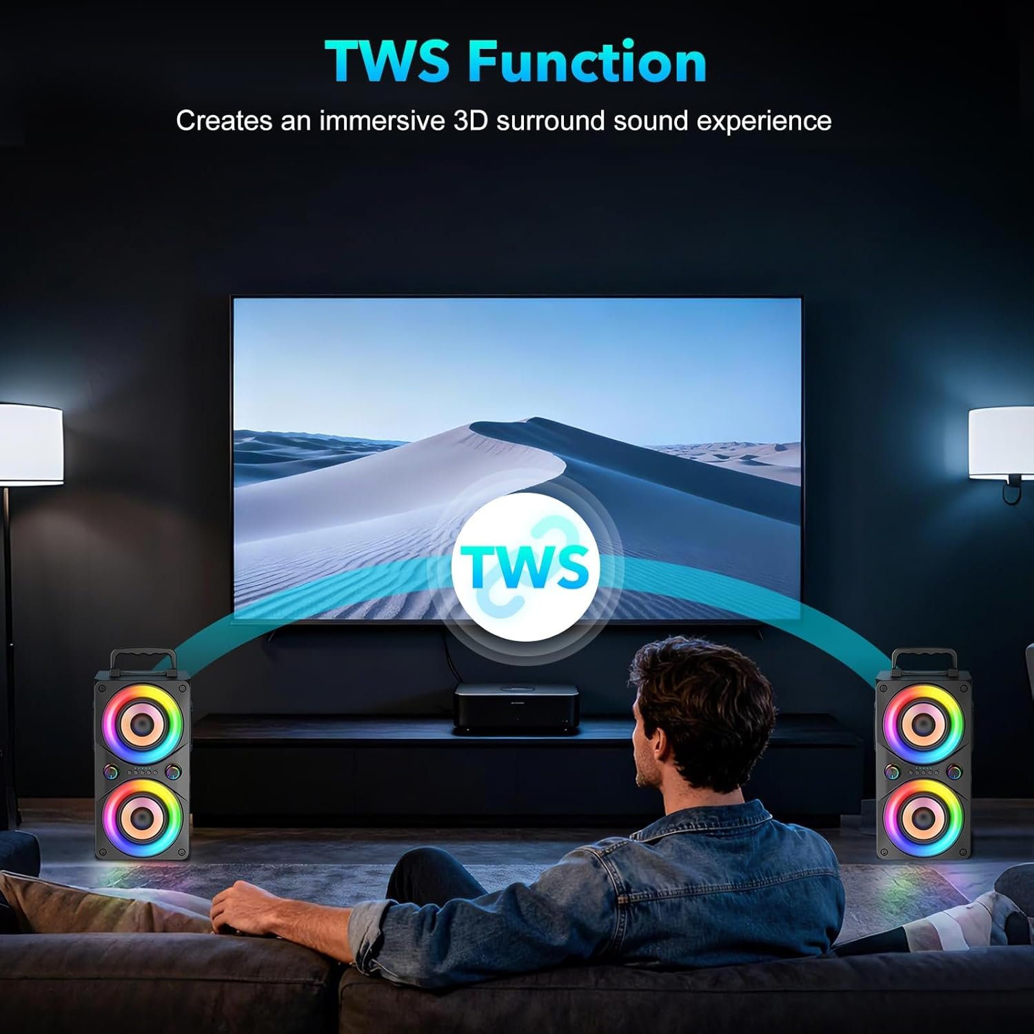 Bluetooth Speaker 100W Portable Big Powerful Deep Bass Loud Sound Wireless Boombox with Subwoofer TWS LED Lights DSP Large Wooden Speakers for Outdoor Home Party - Image 6