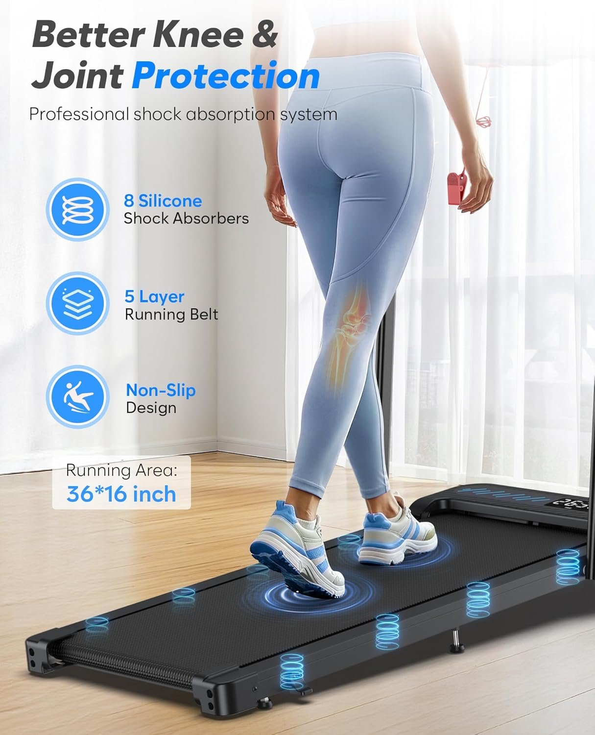Cardirun Foldable Treadmill with Incline, Compact Walking Pad Treadmill with Safety Handle Bar, 3.0HP Quiet Under Desk Treadmills for Home/Office, 350 LBS Capacity, APP & Remote Control, Black - Image 7