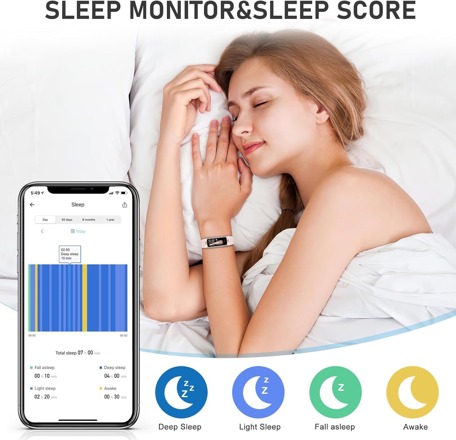 Fitness Tracker with 24/7Heart Rate, Blood Pressure, Sleep Tracking, Calorie, Activity Tracker with 1.1" AMOLED Color Screen, Waterproof Step Tracker for Android iPhones Women Men - Image 3