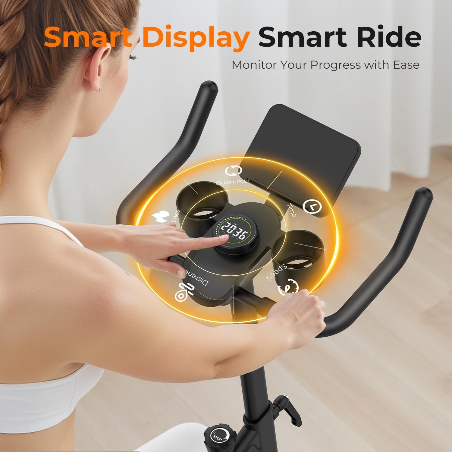 OWLSKY Exercise Bike with APP,Indoor Cycling Bike, 300 lbs Capacity Quiet Stationary Bike for Home Gym, Cardio Bike Workout, Adjustable Seat & Tablet Holder - Image 7