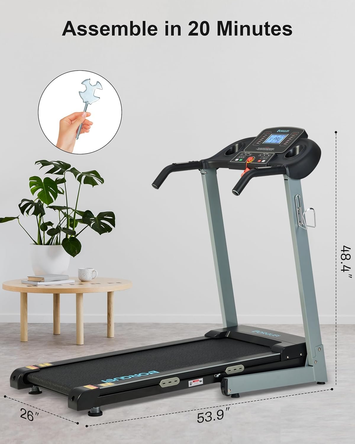 BORGUSI Treadmill with Auto Incline - 300 lb Capacity, 3.0HP Folding Electric Treadmill Up to 8.5 MPH Speed, Running Machine with 17.5" Wide Tread Belt and Bluetooth Speaker for Home Use - Image 2