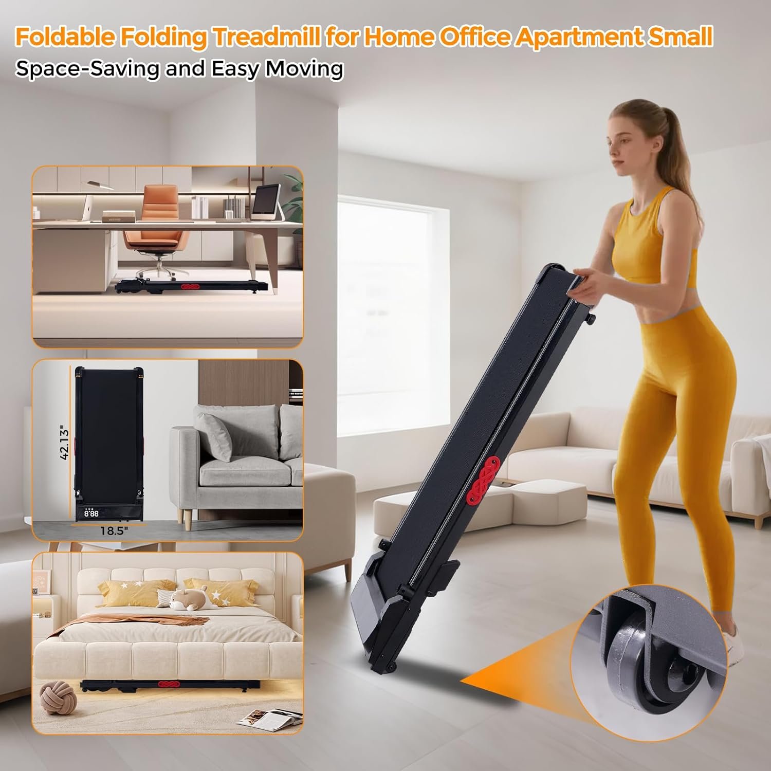 KASSADIN Walking Pad with Handle Bar, 2026 Upgrade Portable Small Treadmill with Handles for Home Small, 3.0HP Under Desk Walking Pad Treadmill with Incline, 0.6-7.6MPH, 350LBS - Image 8