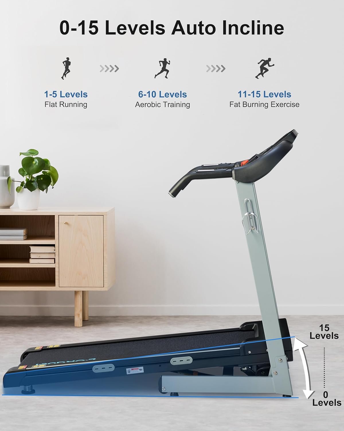 BORGUSI Treadmill with Auto Incline - 300 lb Capacity, 3.0HP Folding Electric Treadmill Up to 8.5 MPH Speed, Running Machine with 17.5" Wide Tread Belt and Bluetooth Speaker for Home Use - Image 5